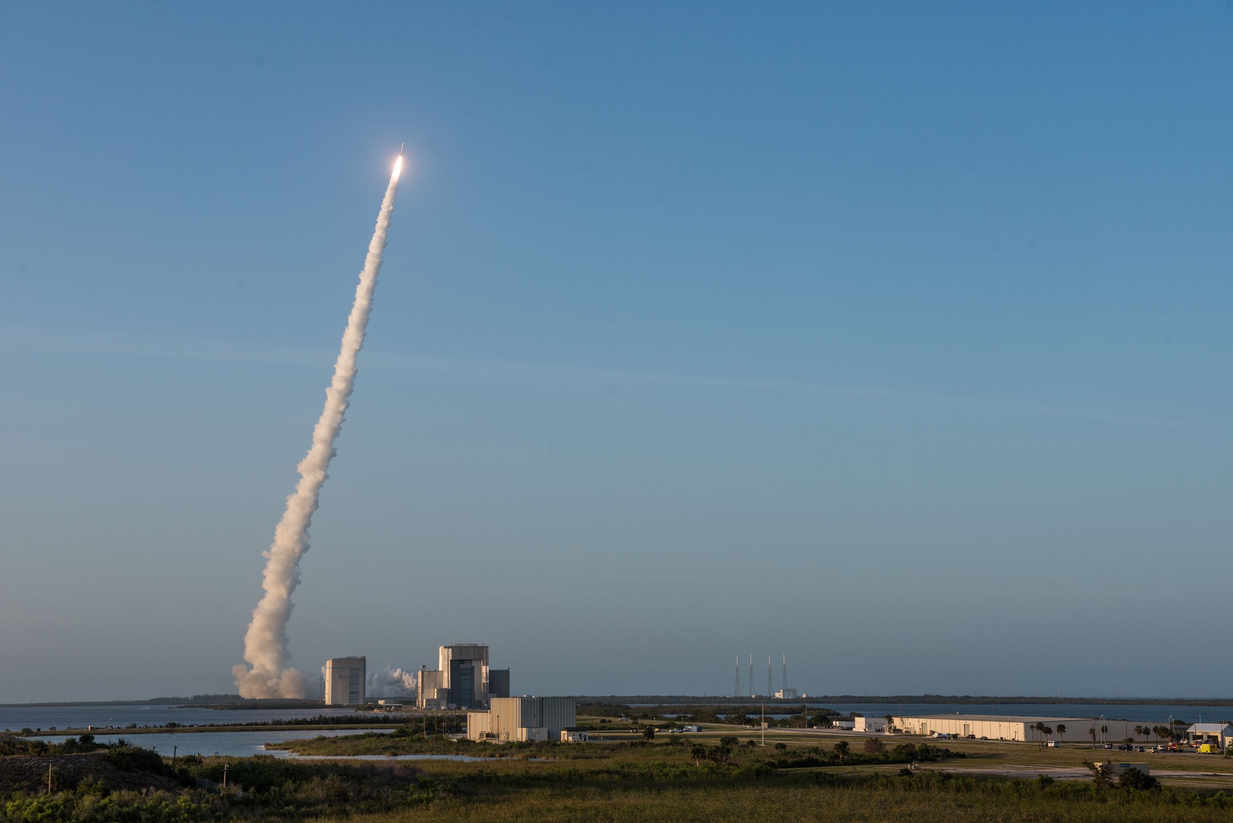 An Atlas V rocket lifting off from Cape Canaveral, Florida.