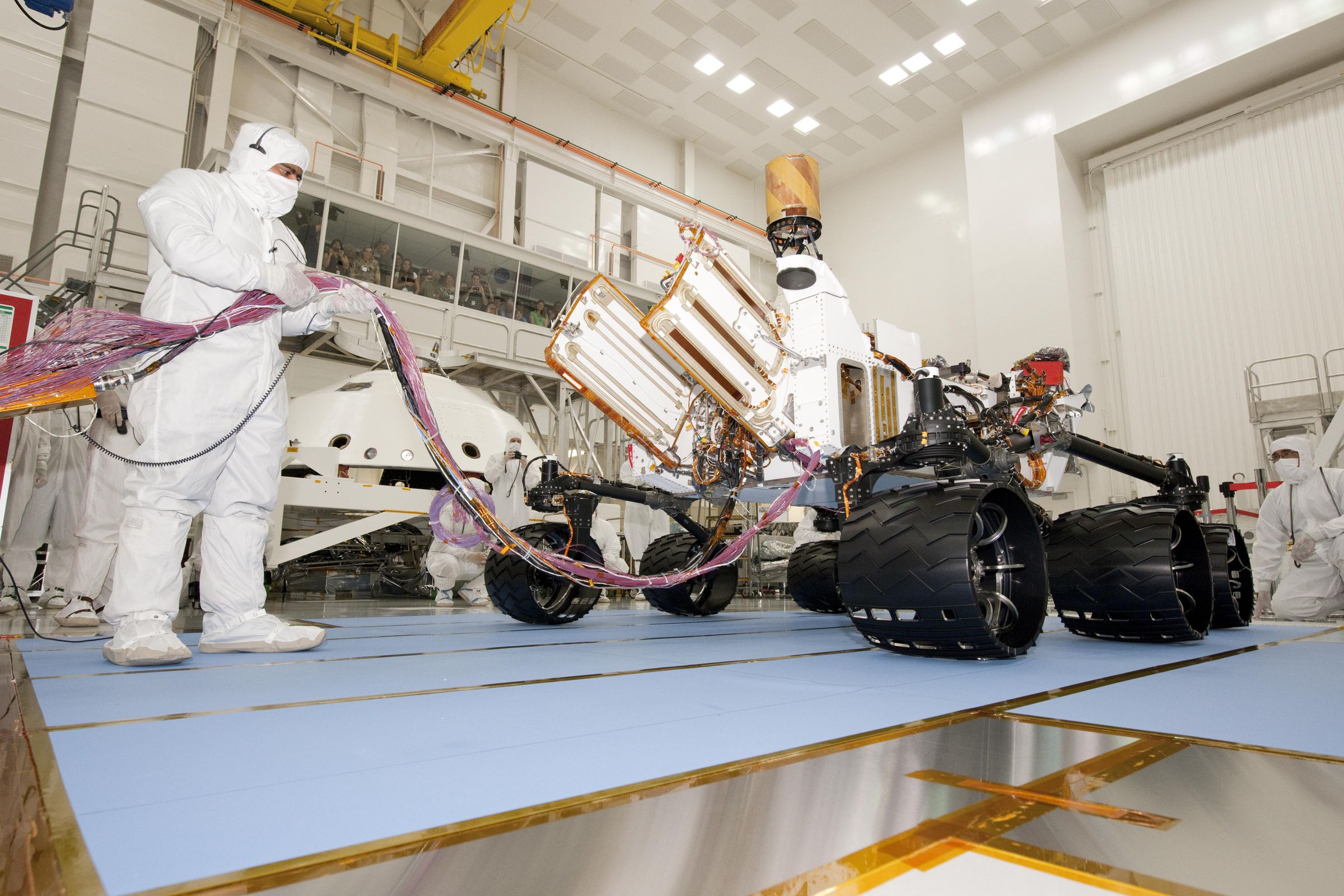 NASA’s Curiosity rover in the clean room before its launch