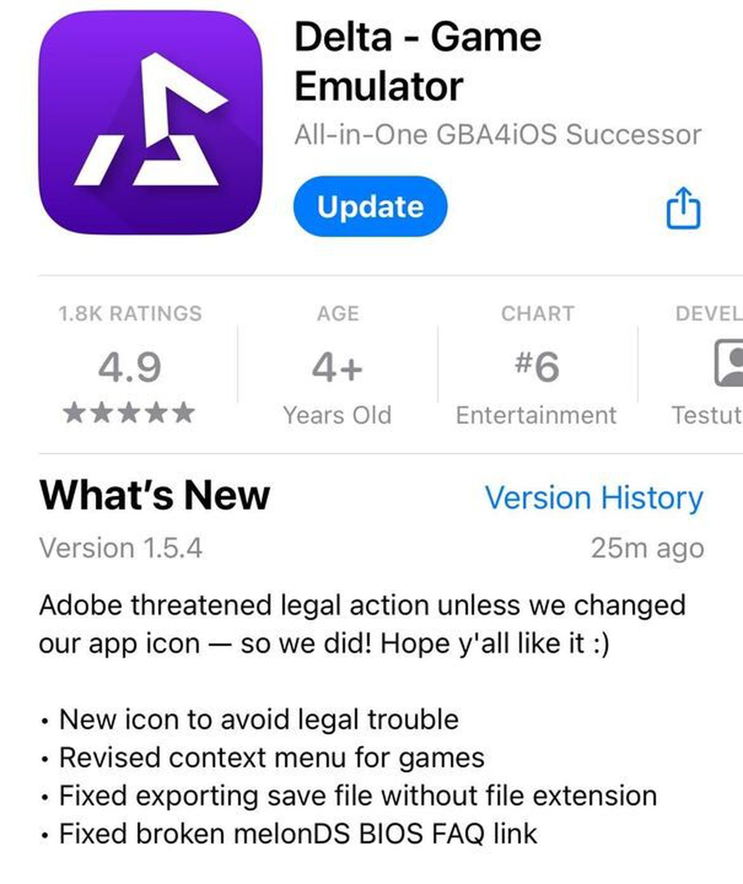 “Adobe threatened legal action unless we changed our app icon — so we did!” it reads.