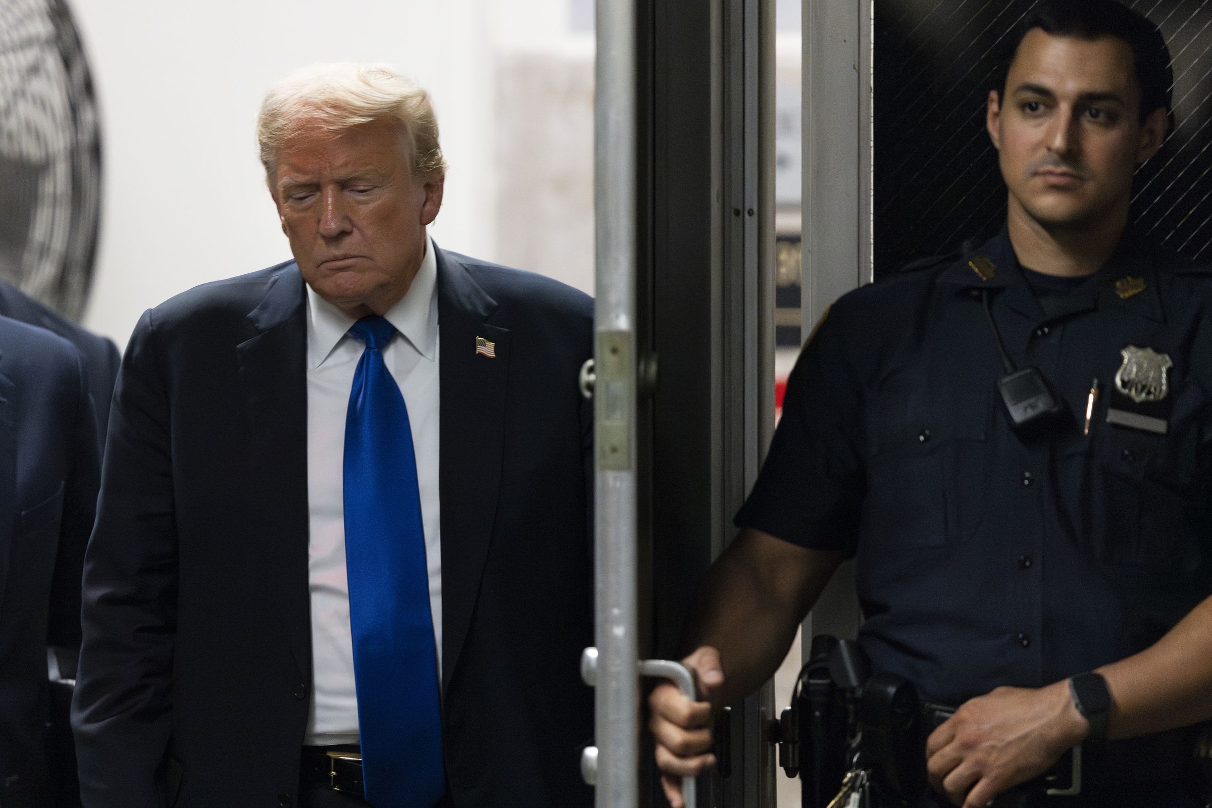 Former U.S. President Donald Trump returns to court as the jury reaches a verdict in his hush money trial at Manhattan Criminal Court on May 30, 2024 in New York City.