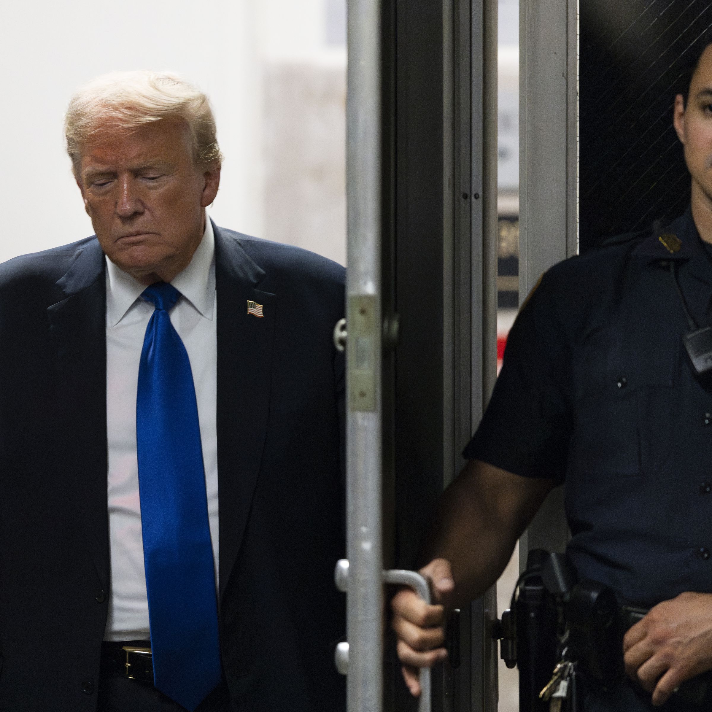 Former U.S. President Donald Trump returns to court as the jury reaches a verdict in his hush money trial at Manhattan Criminal Court on May 30, 2024 in New York City.