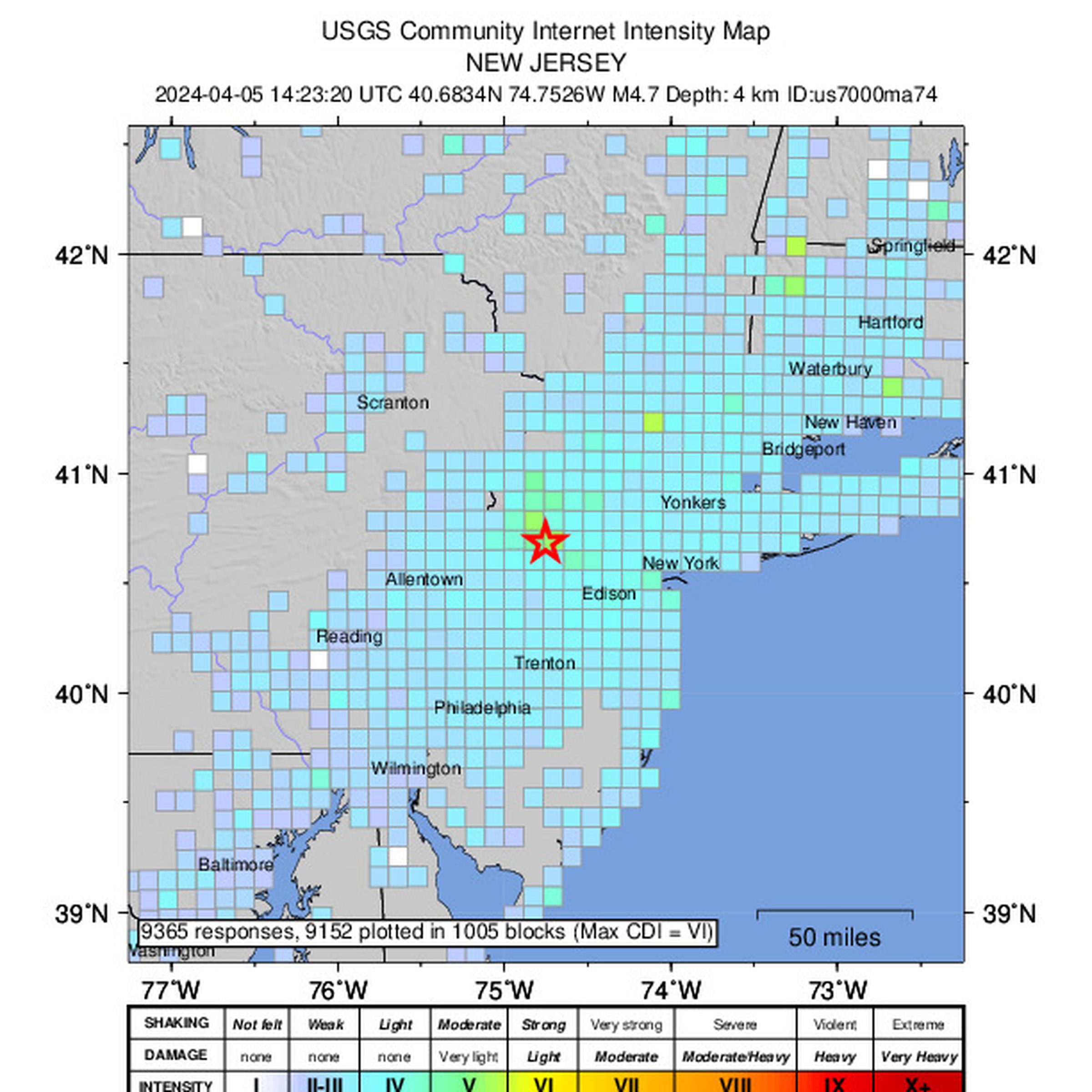 An image showing the intensity of the quake.