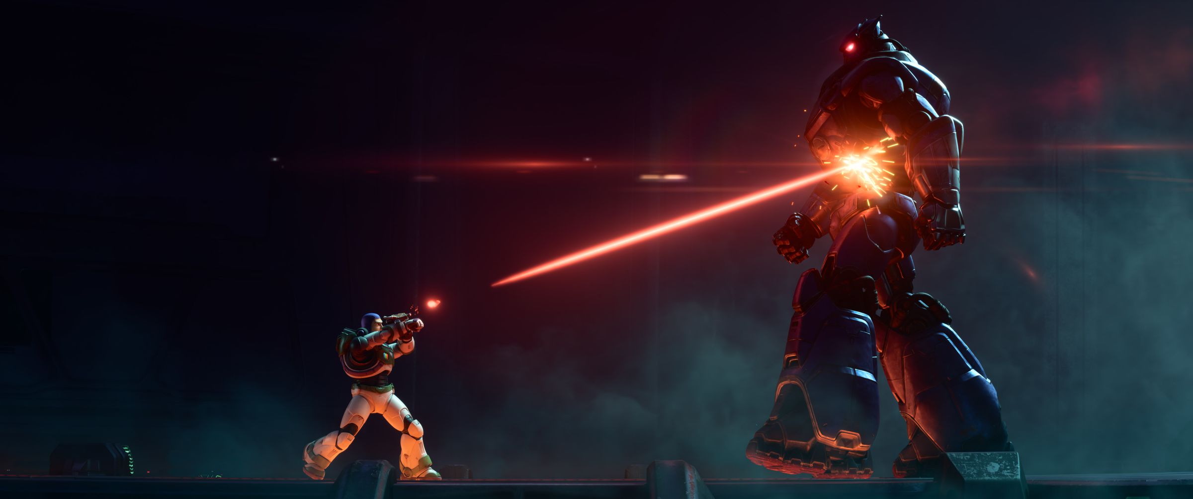 Buzz shooting a laser at Zerg.
