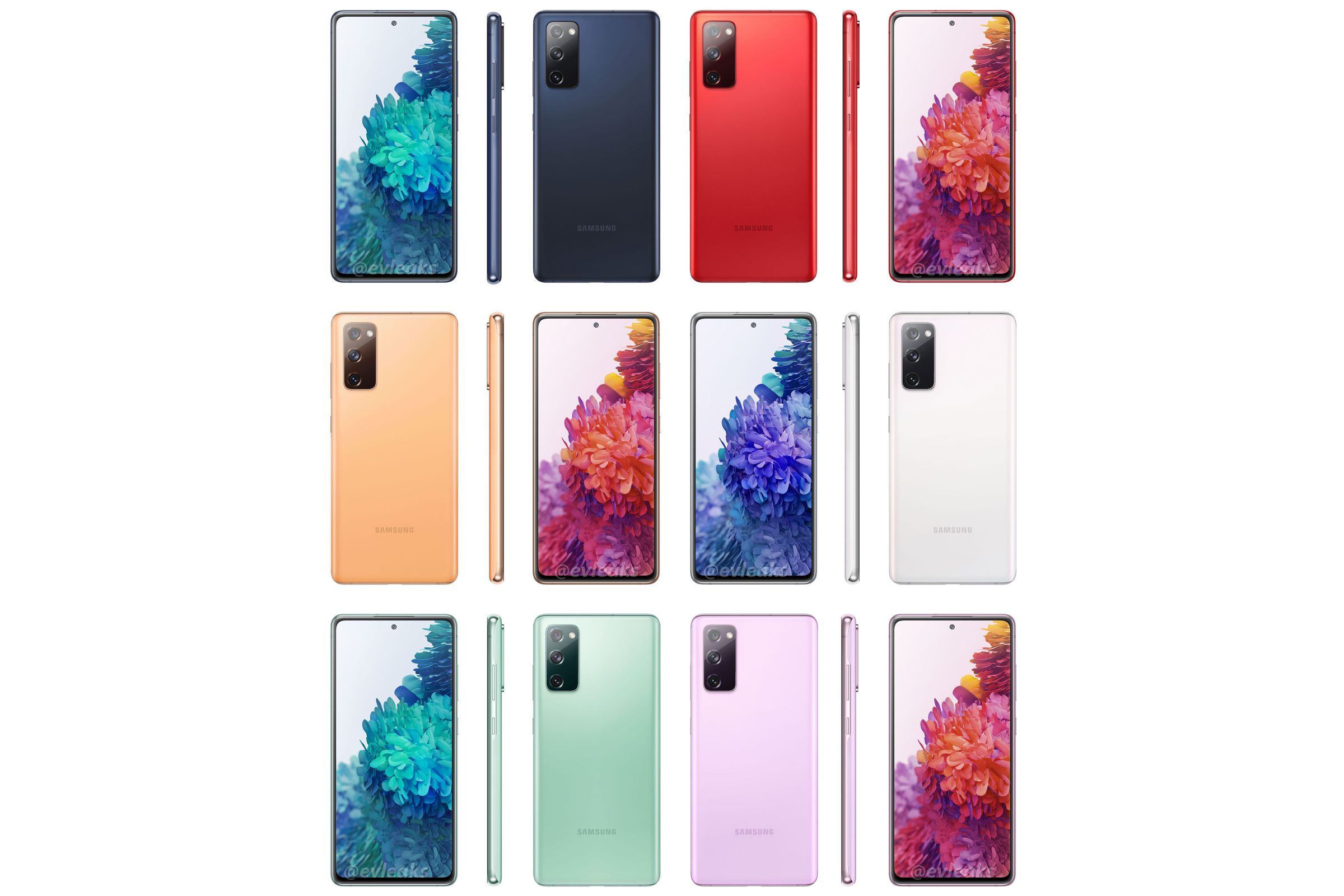 The renders show the phone in six different colors.