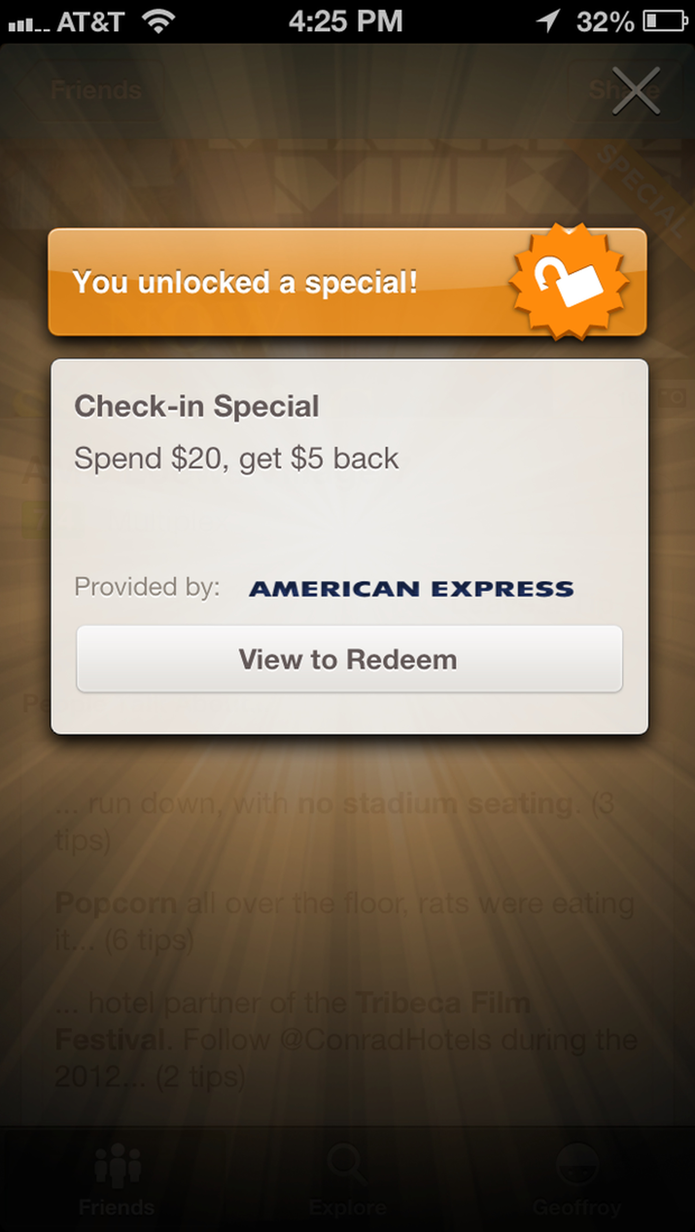 Foursquare Specials Visa and Mastercard screenshots