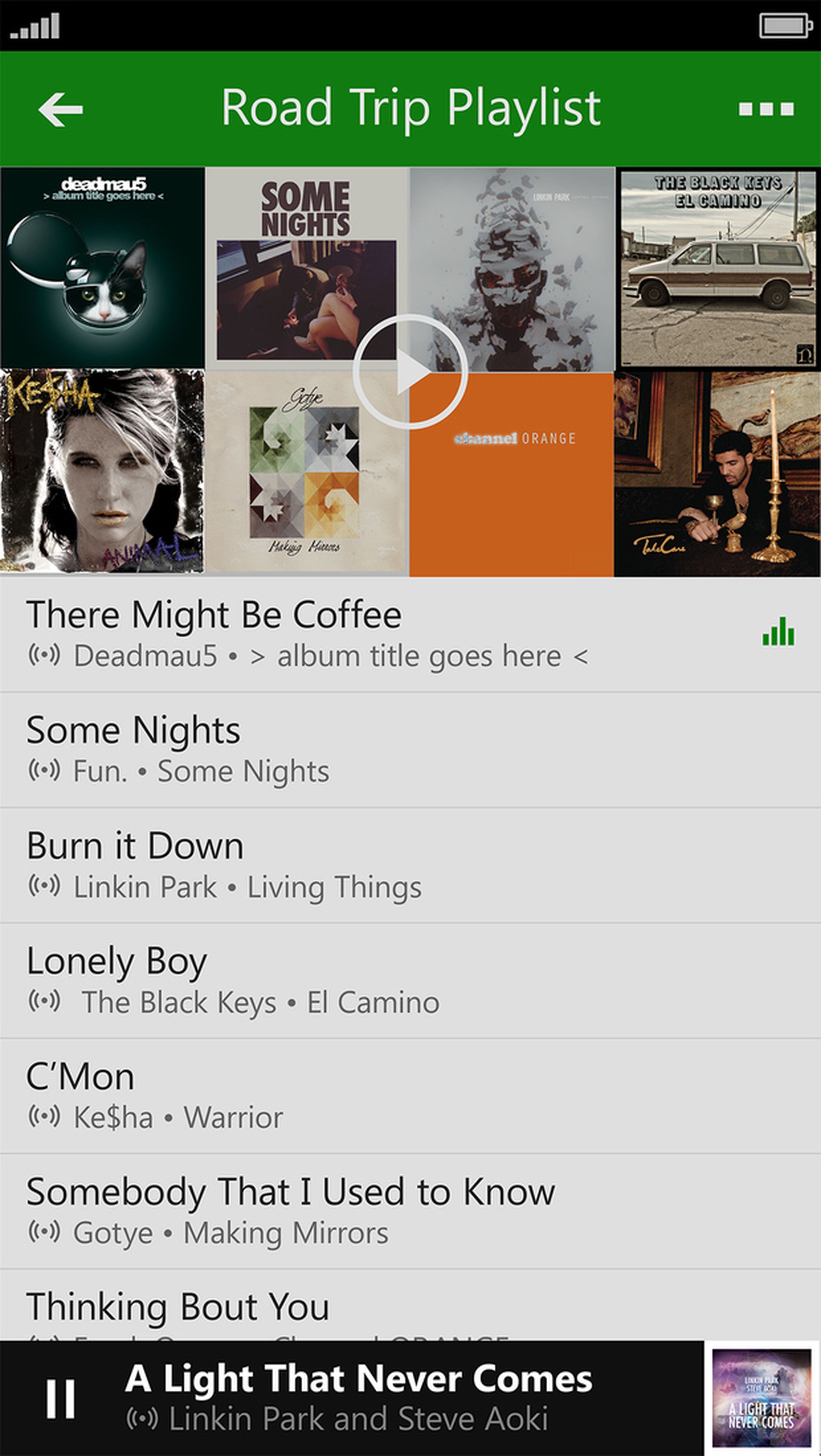 Xbox Music iOS, Android, and Xbox One screenshots