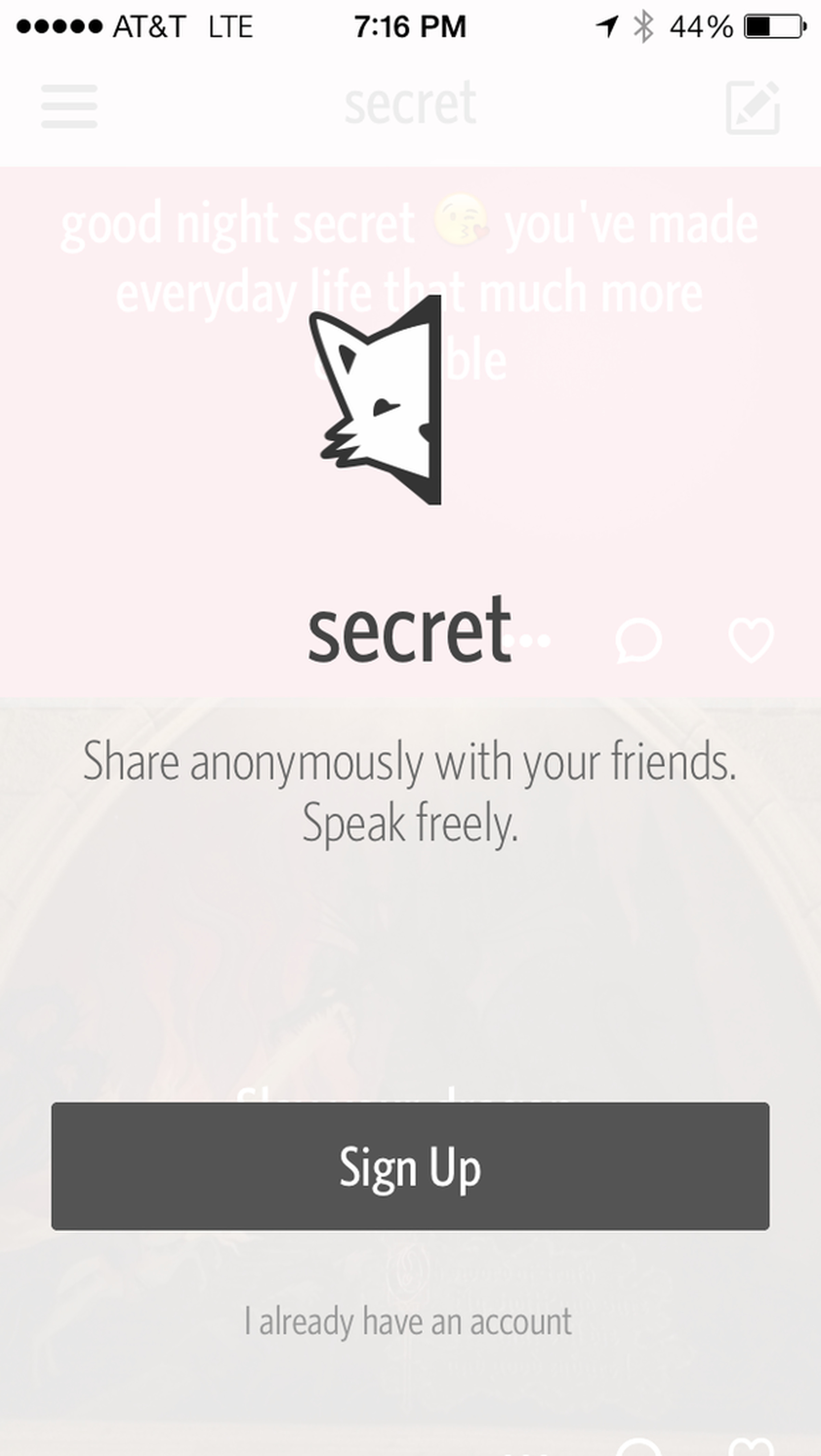 Secret app (screenshots)