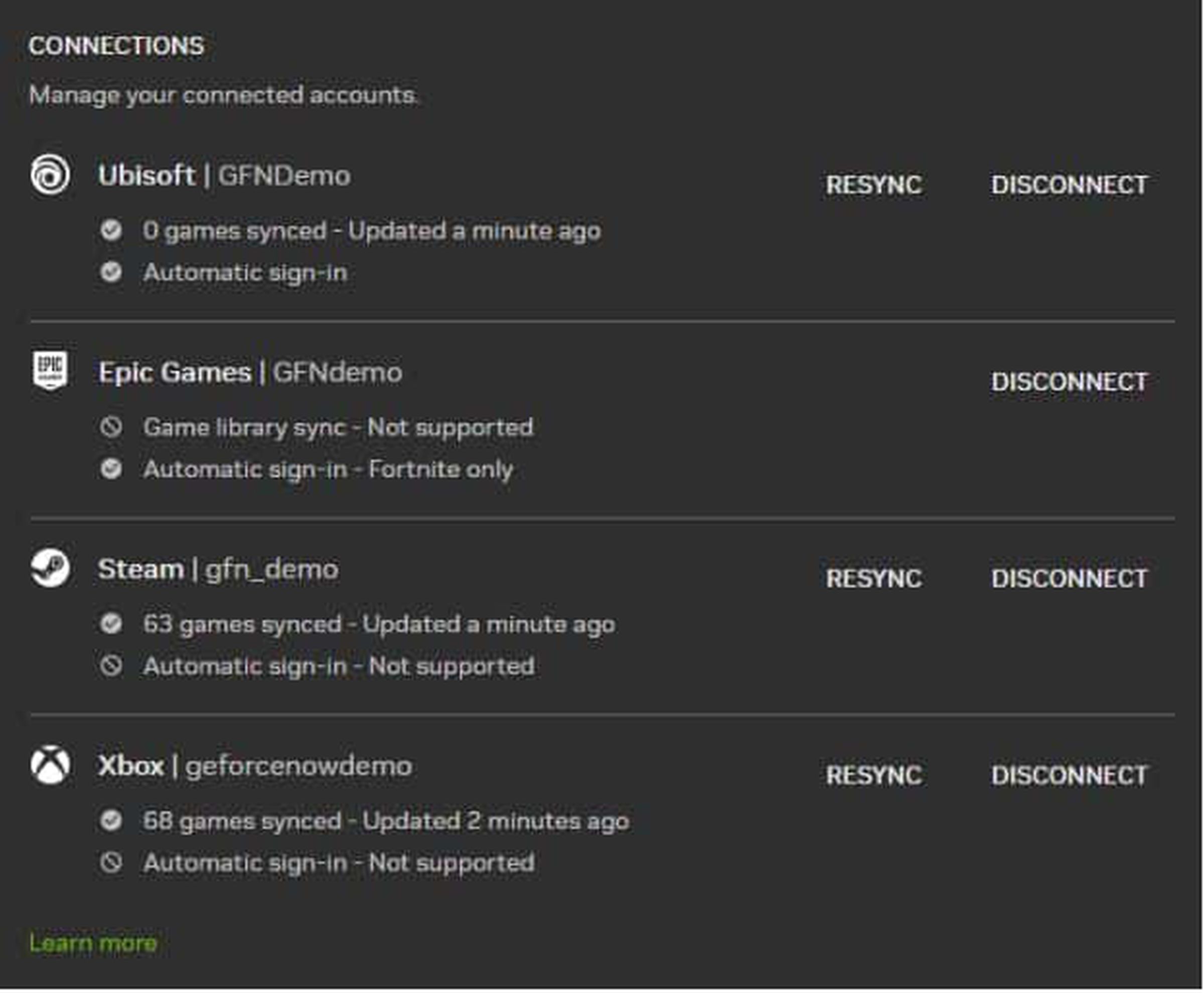 An Xbox account inside GeForce Now.