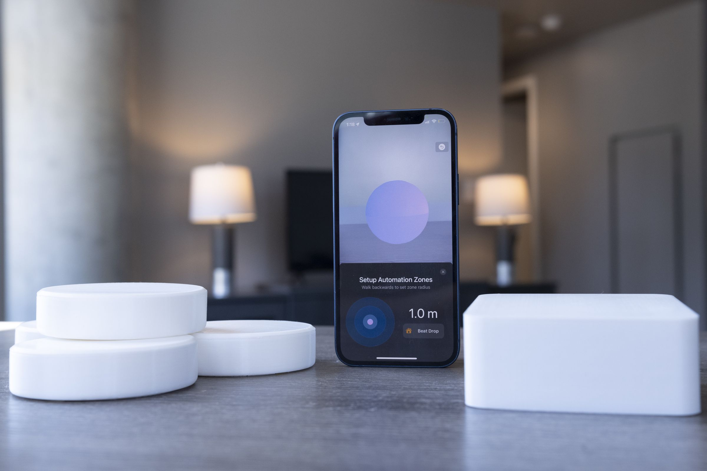 The Fluid One app uses smart home beacons for point-and-click control and a smart hub for automations.