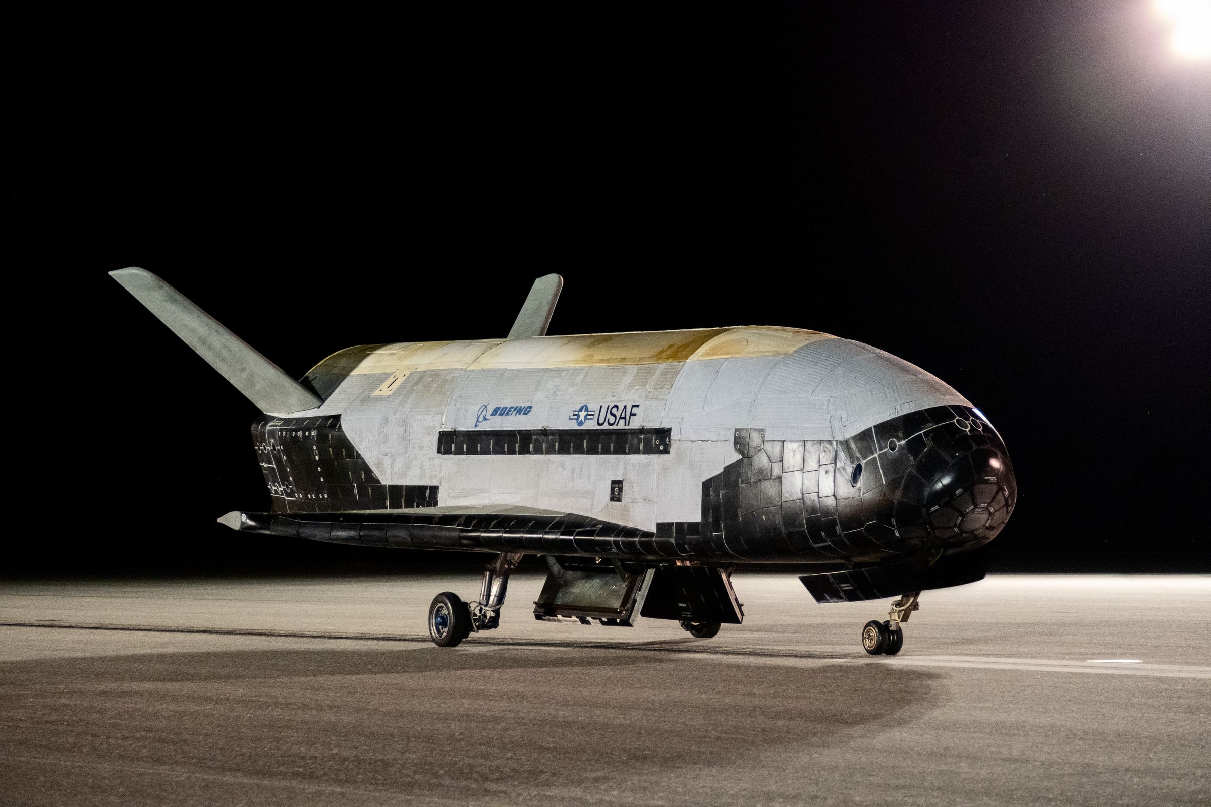 An image showing the X-37B spaceplane upon landing