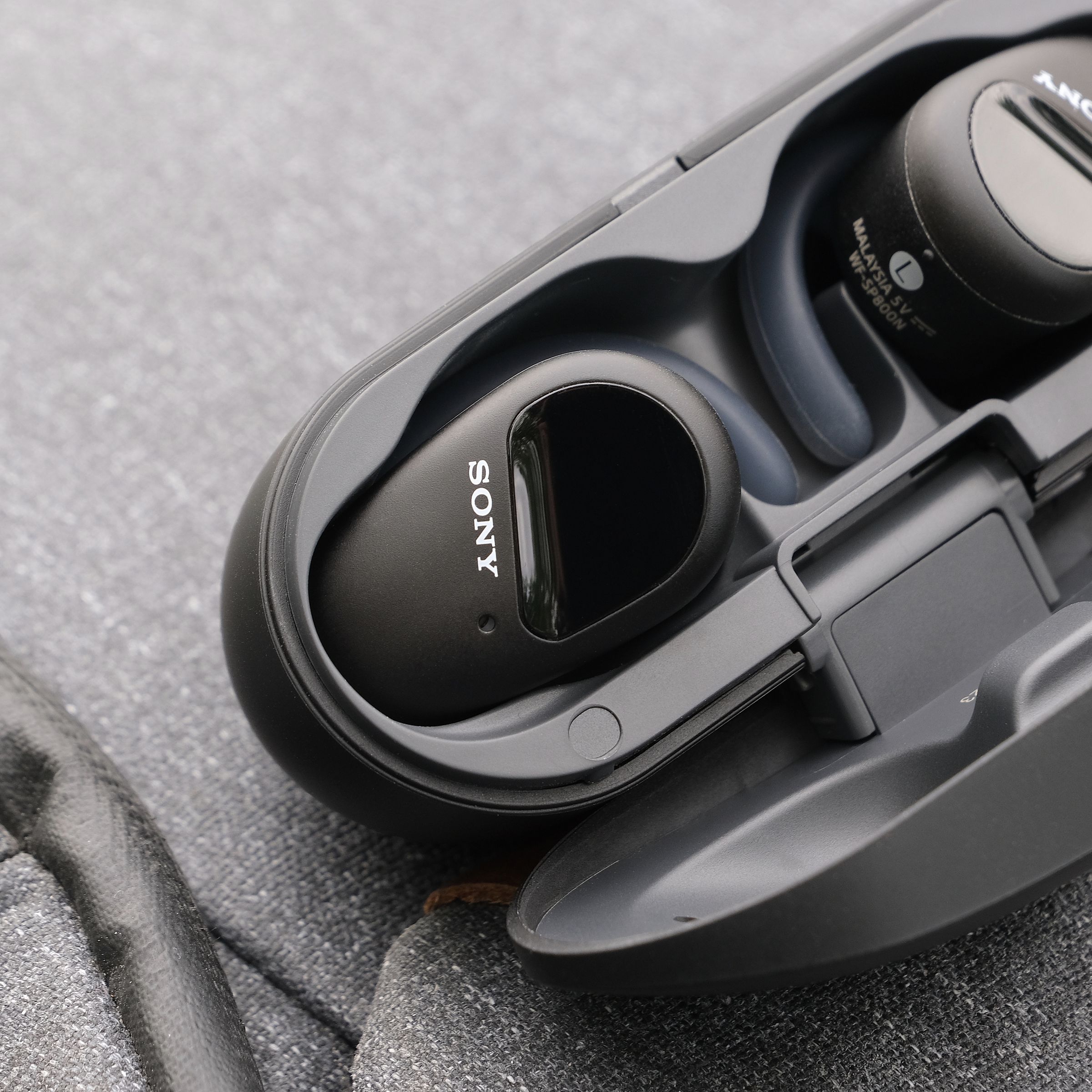An overhead view of Sony’s SP-800N earbuds.