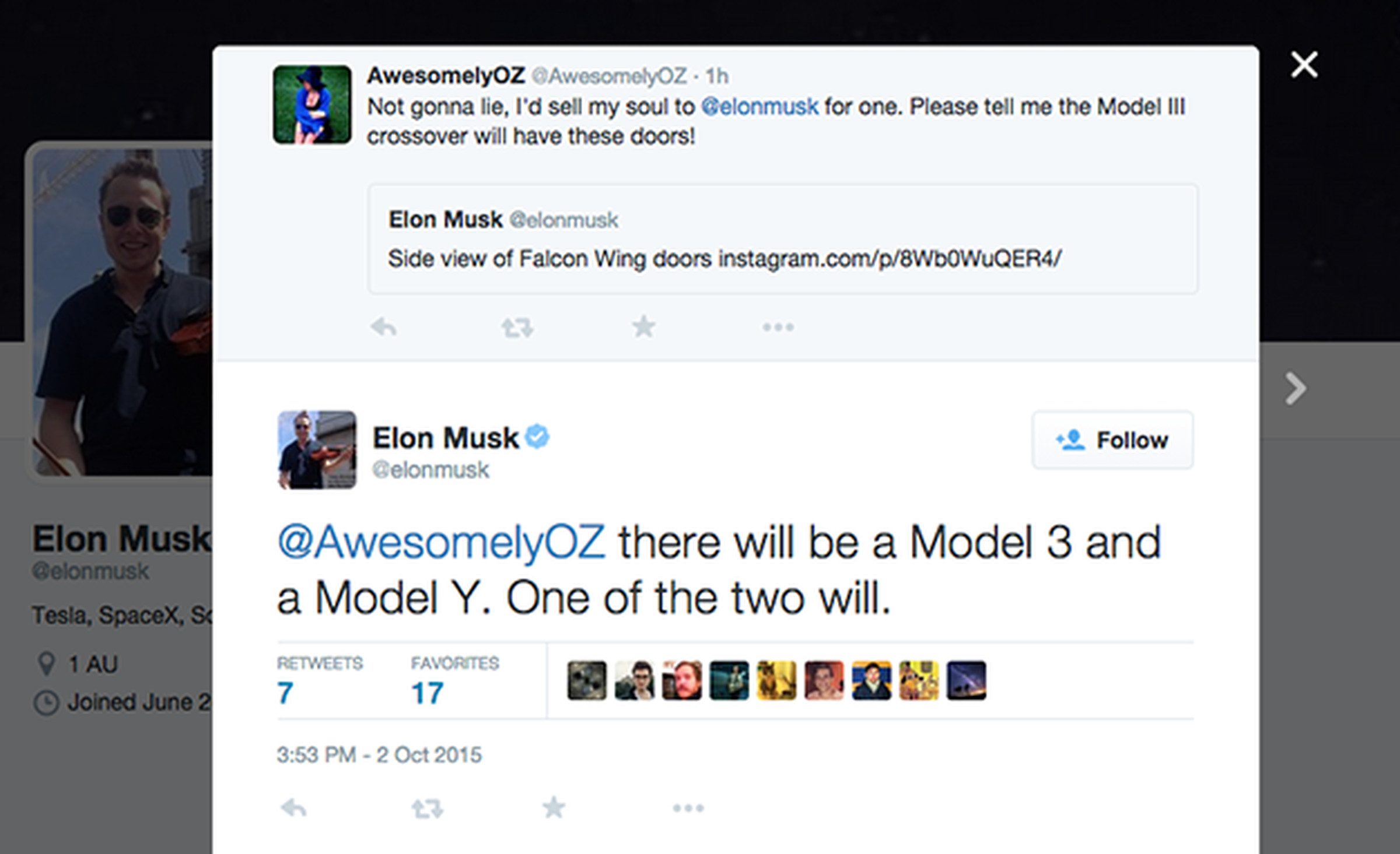 Musk hints at Tesla Model Y on Twitter
