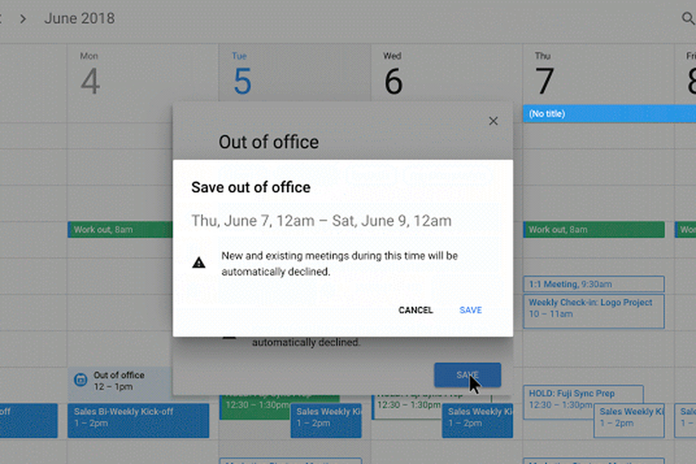 Google Calendar out of office