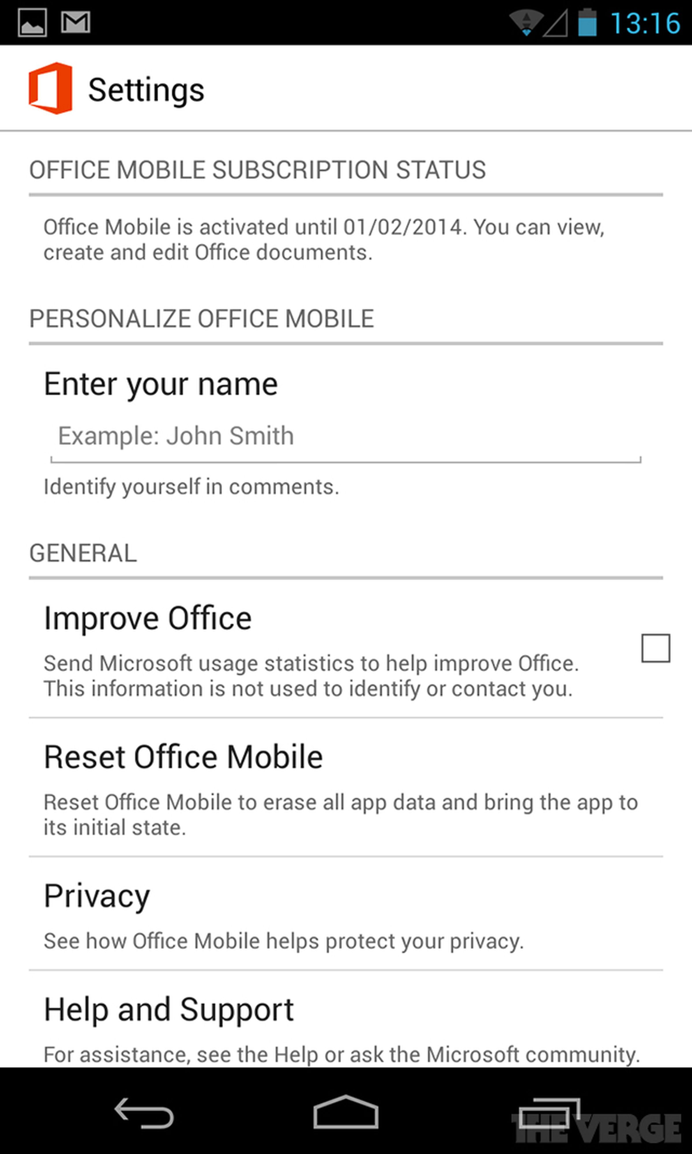Office for Android screenshots