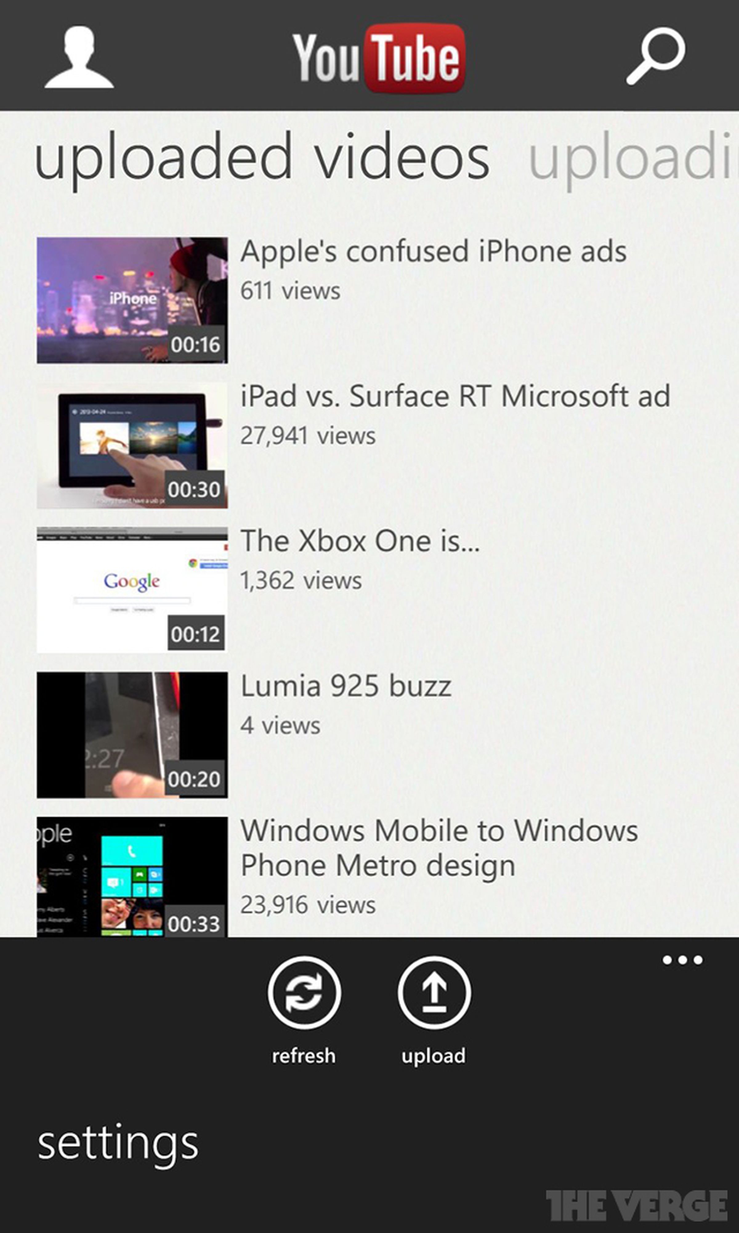 YouTube for Windows Phone screenshots