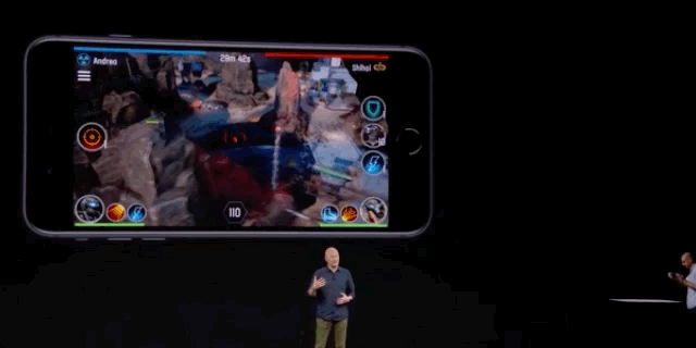 Directive Games’ new augmented reality game The Machines being shown off at Apple’s iPhone event. 