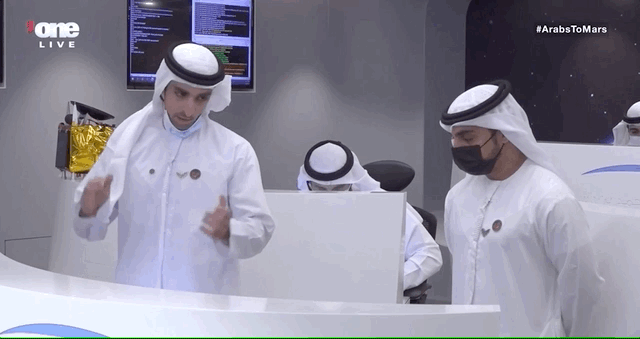 Emirates Mars Mission managers cheer upon confirmation of Hope’s successful insertion into Mars’ orbit.