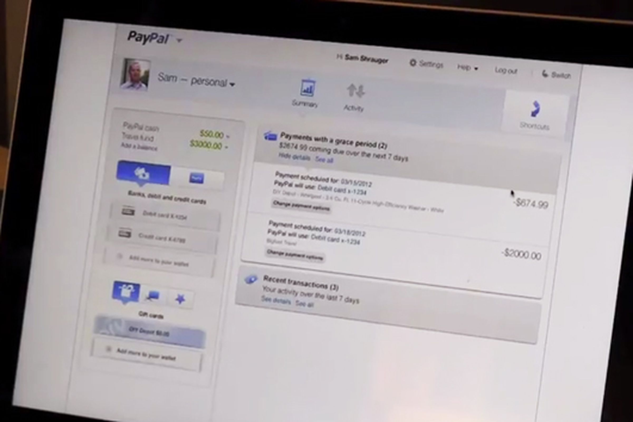 PayPal Digital Wallet Demo Screenshot