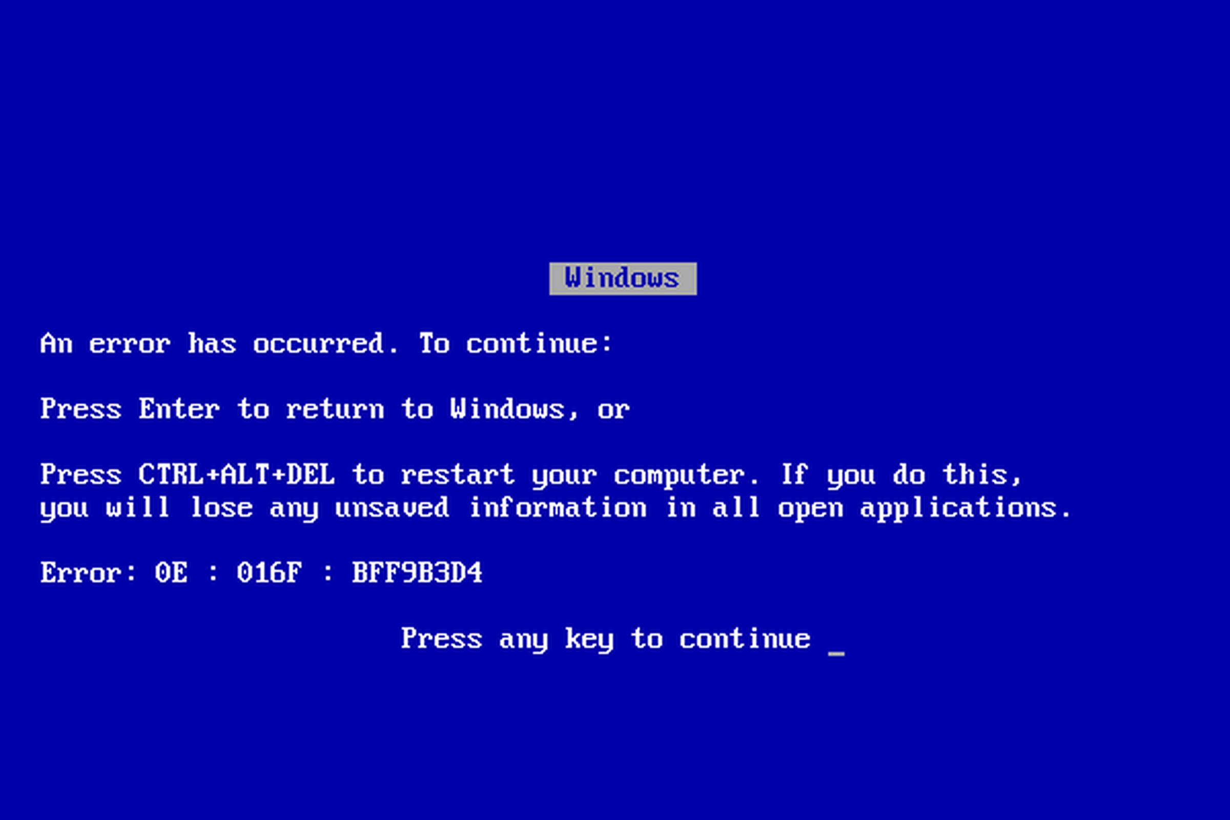 A Blue Screen of Death error message