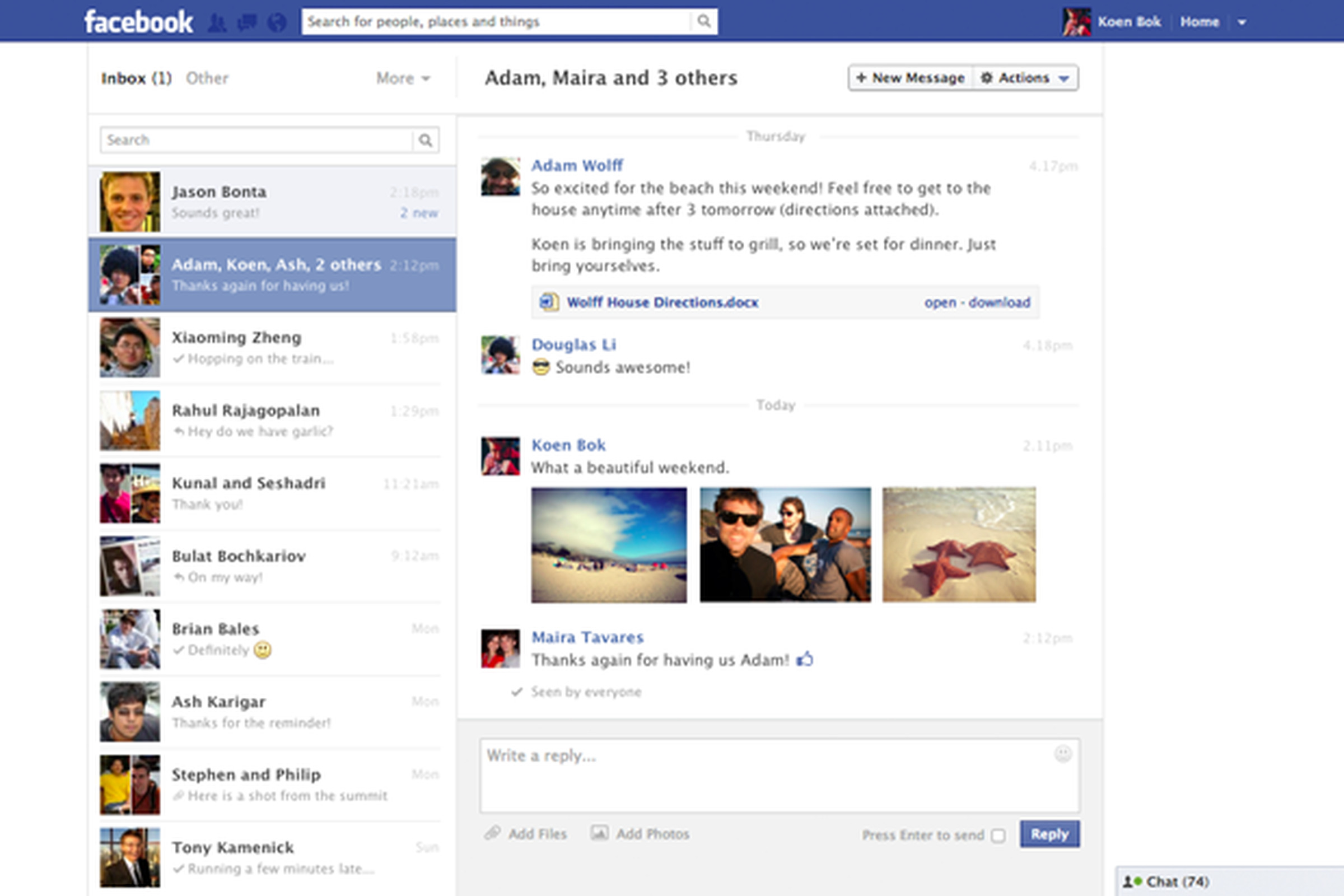 facebook new messages view