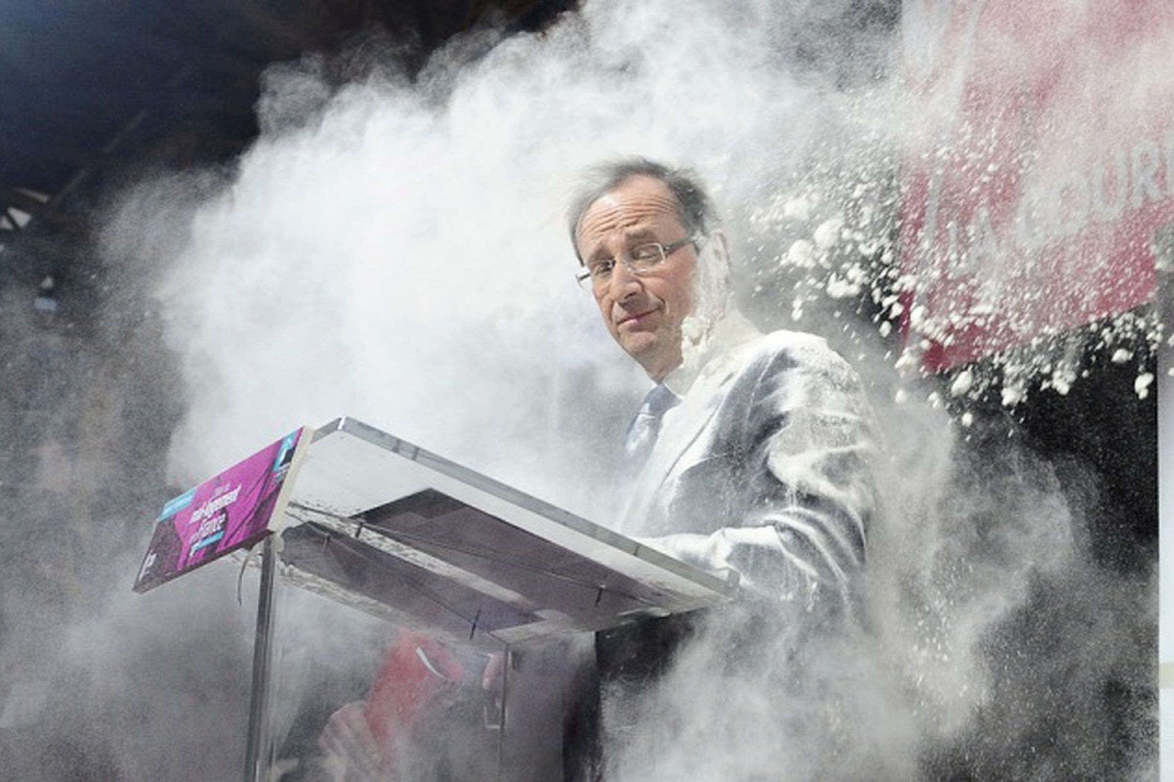 François Hollande flour bomb