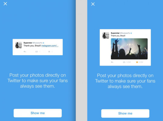 Twitter encourages popular users to stop posting photos with Instagram