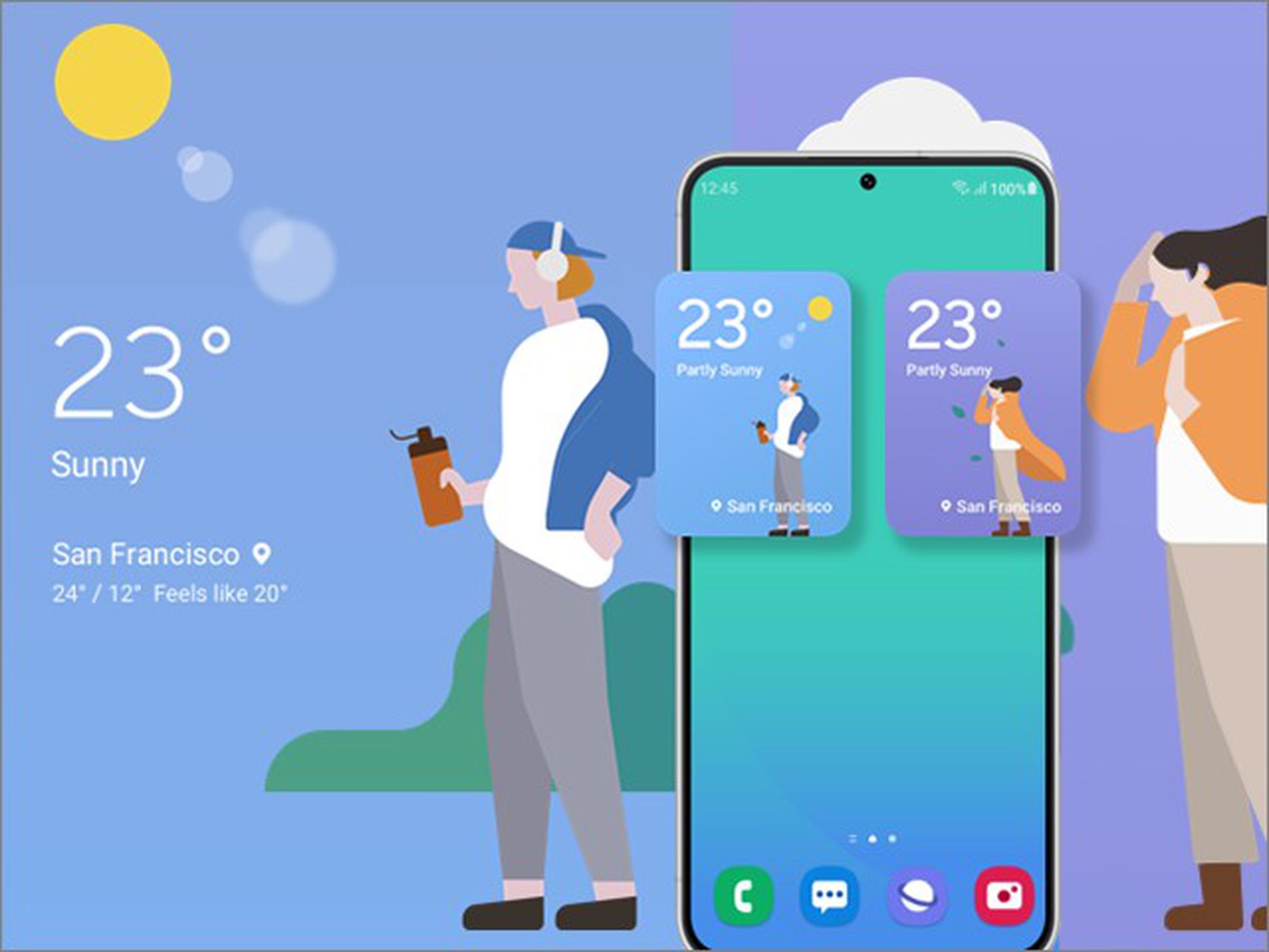 An illustrated example of the new Samsung weather widget introduced by One UI 5.1