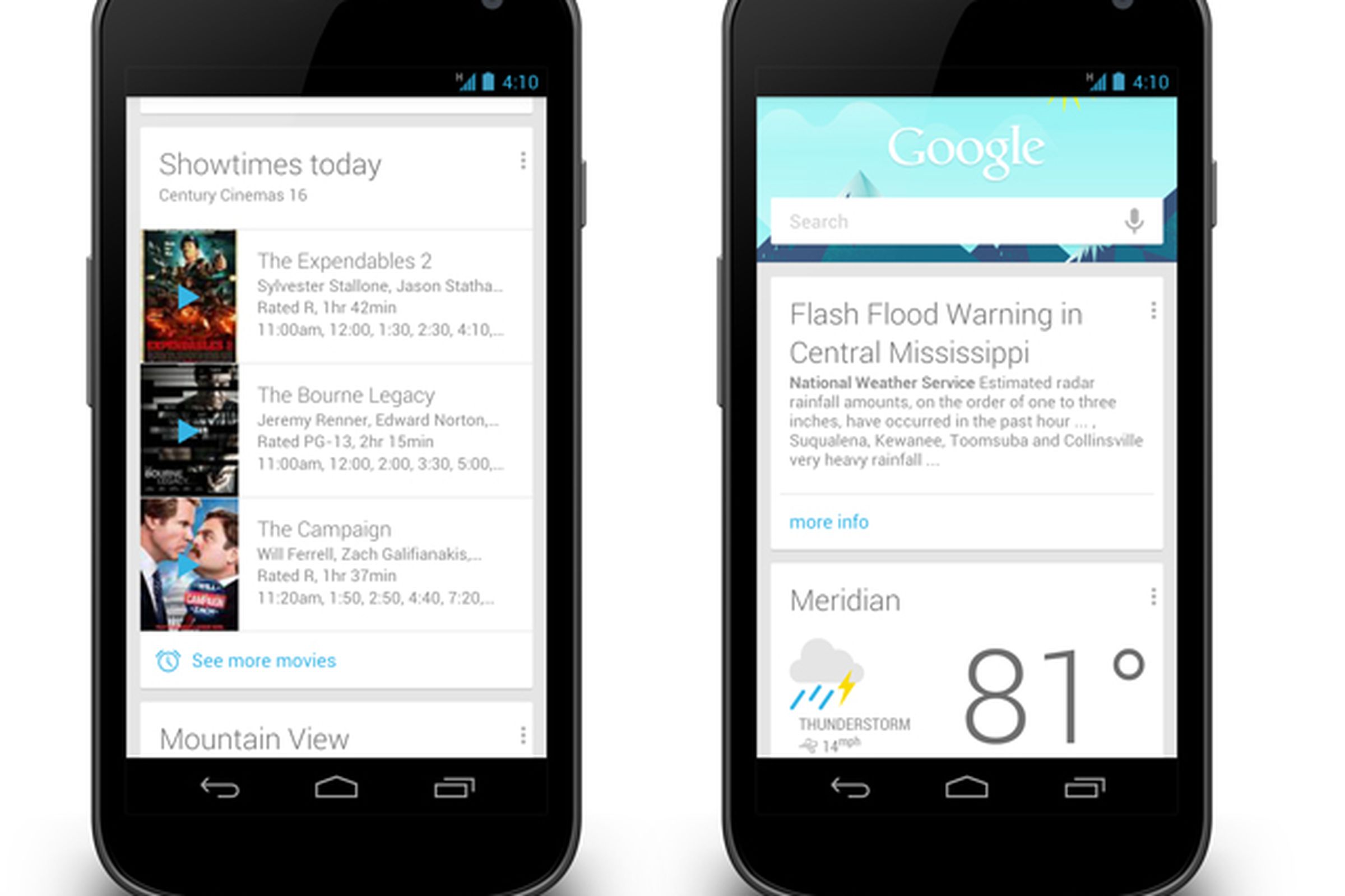 Google Now movie and public alert cards