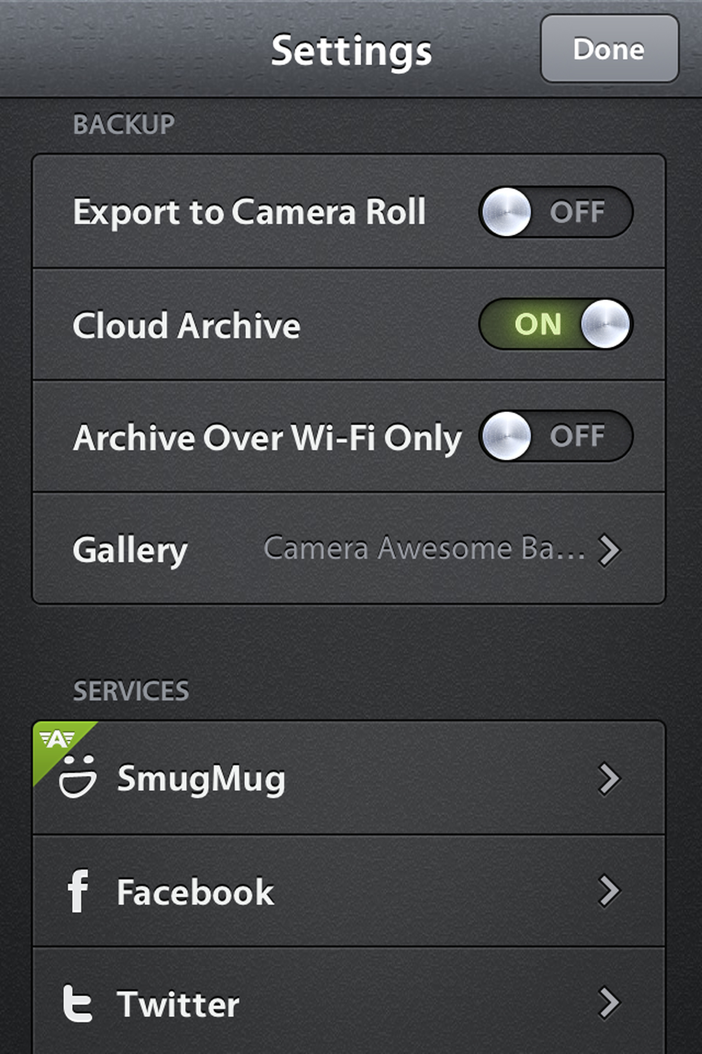 SmugMug Camera Awesome for iPhone hands-on screenshots