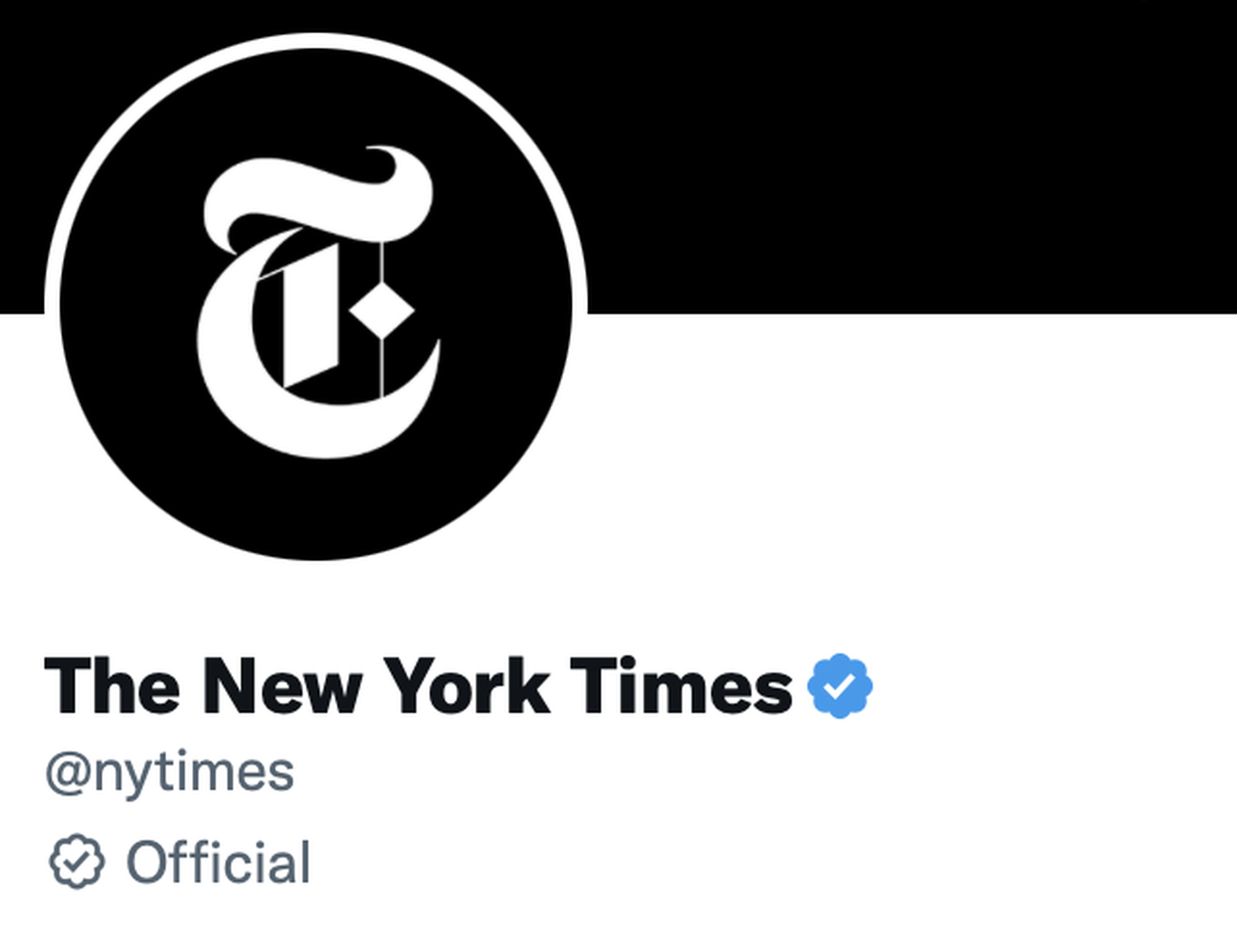 Screenshot of The New York Times' Twitter profile, with the gray official check.