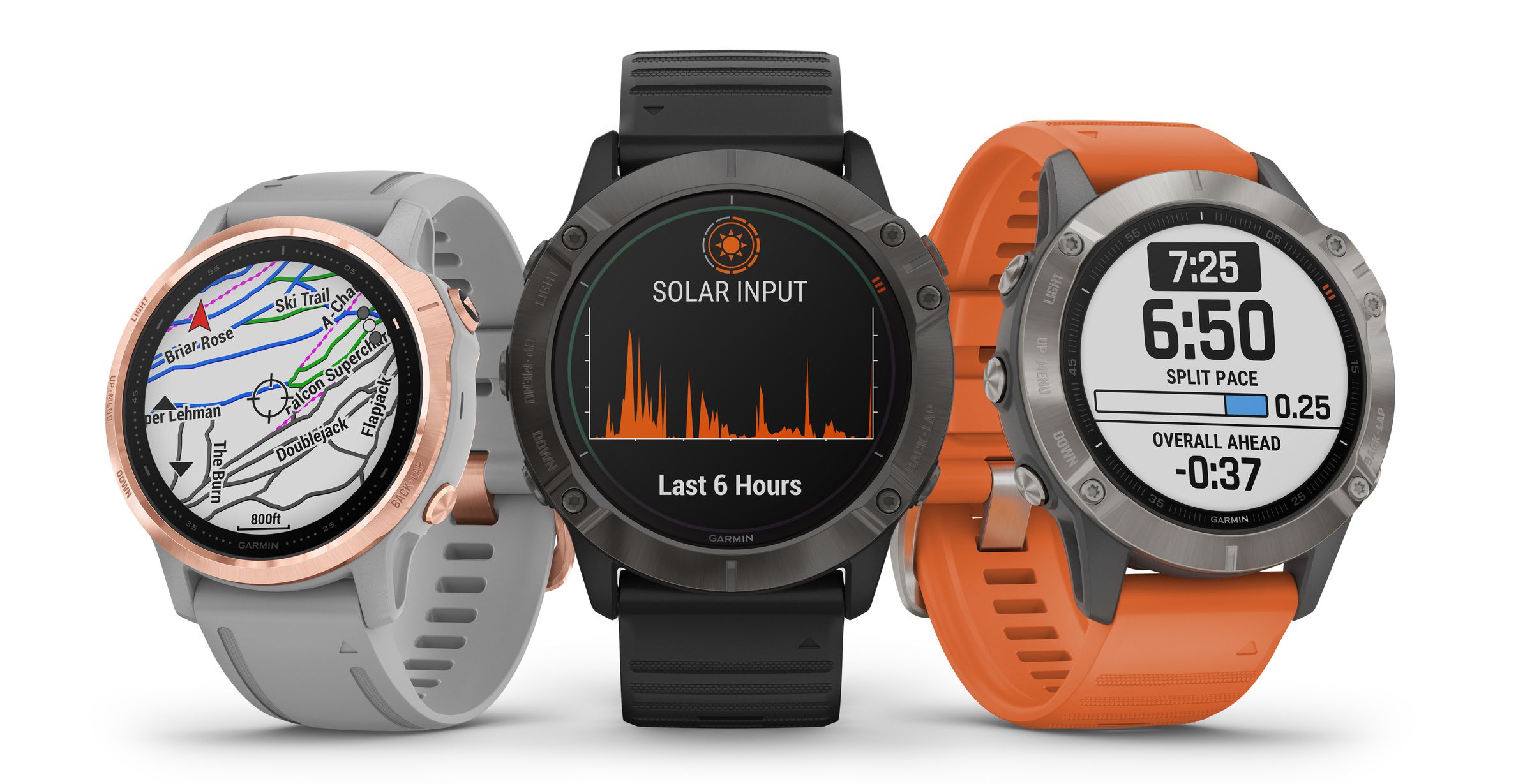 The Fenix 6 series of multi-sport GPS watches. 
