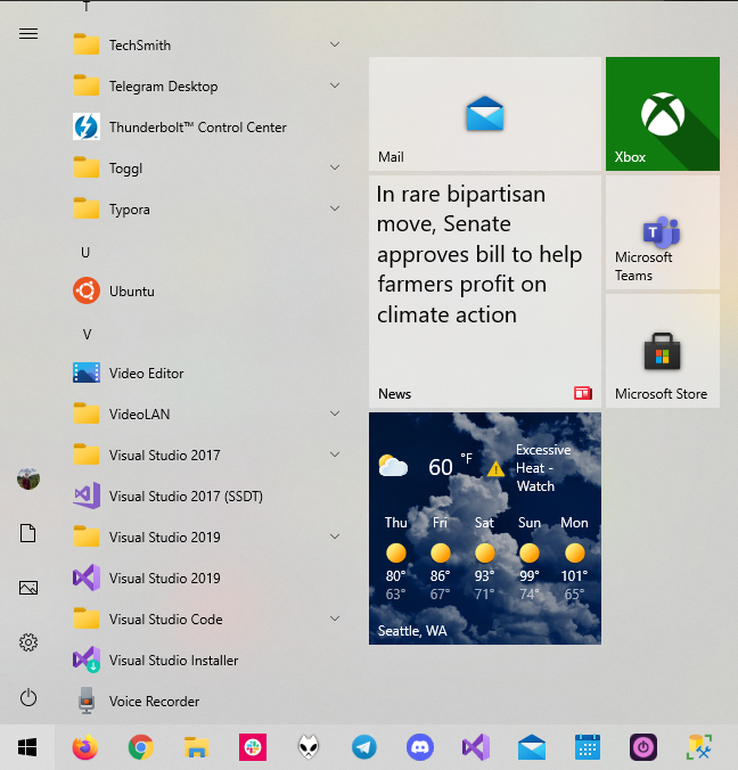 The Windows 10 Start menu.