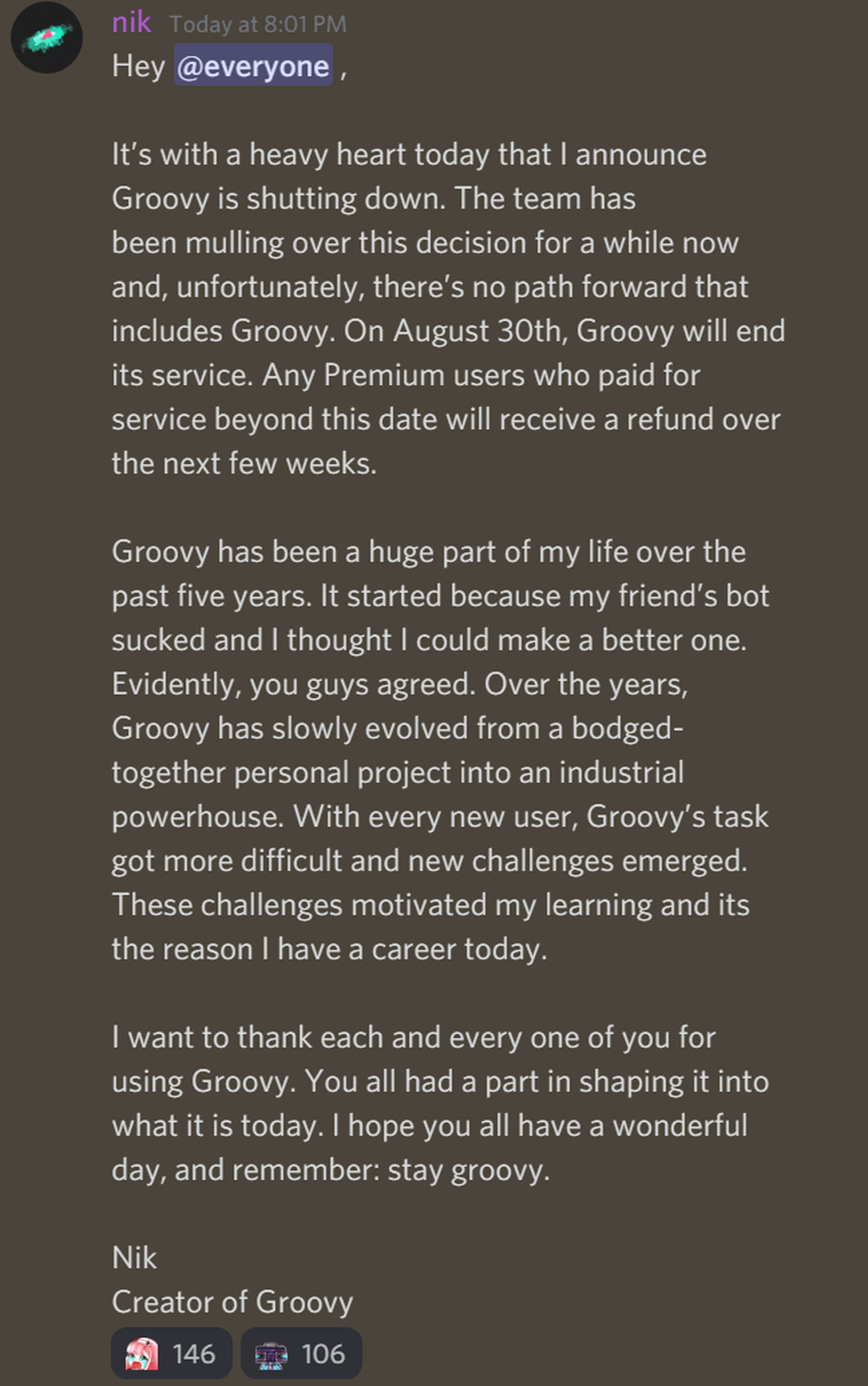 The Groovy Bot service will end later this month.