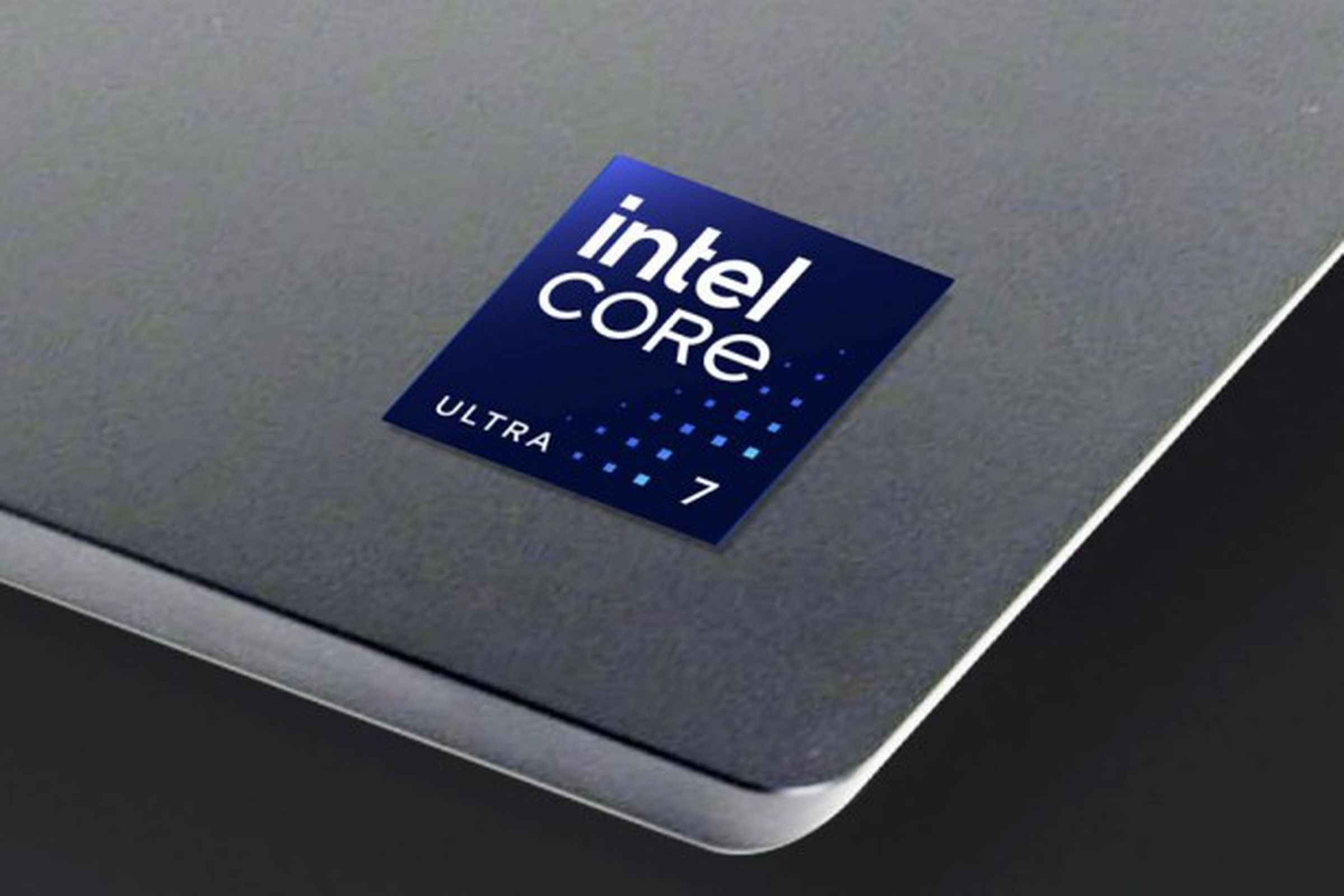 A Core Ultra 7 sticker on a laptop palm rest.
