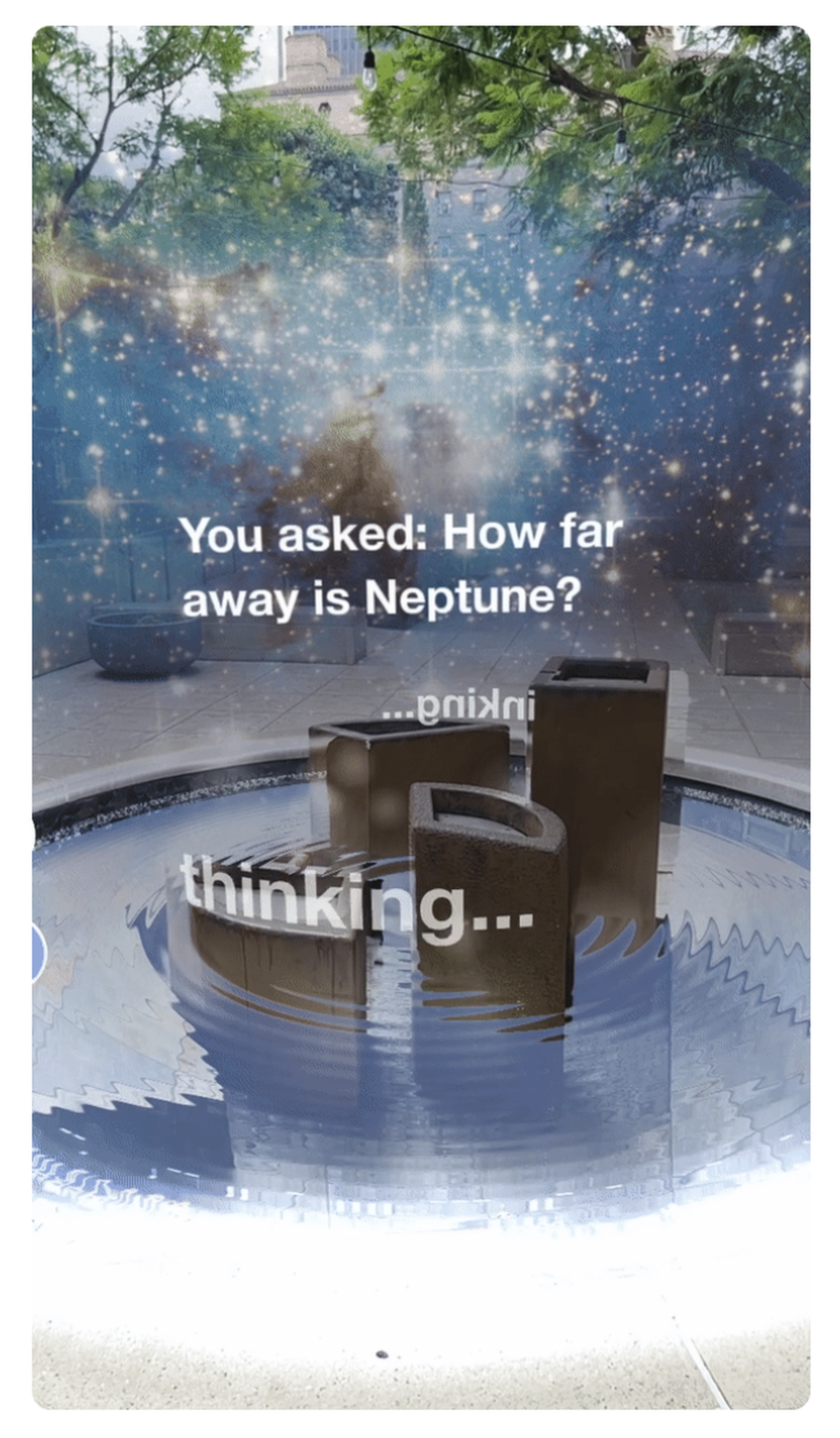 A Snapchat lens featuring ChatGPT-powered question and answer format.