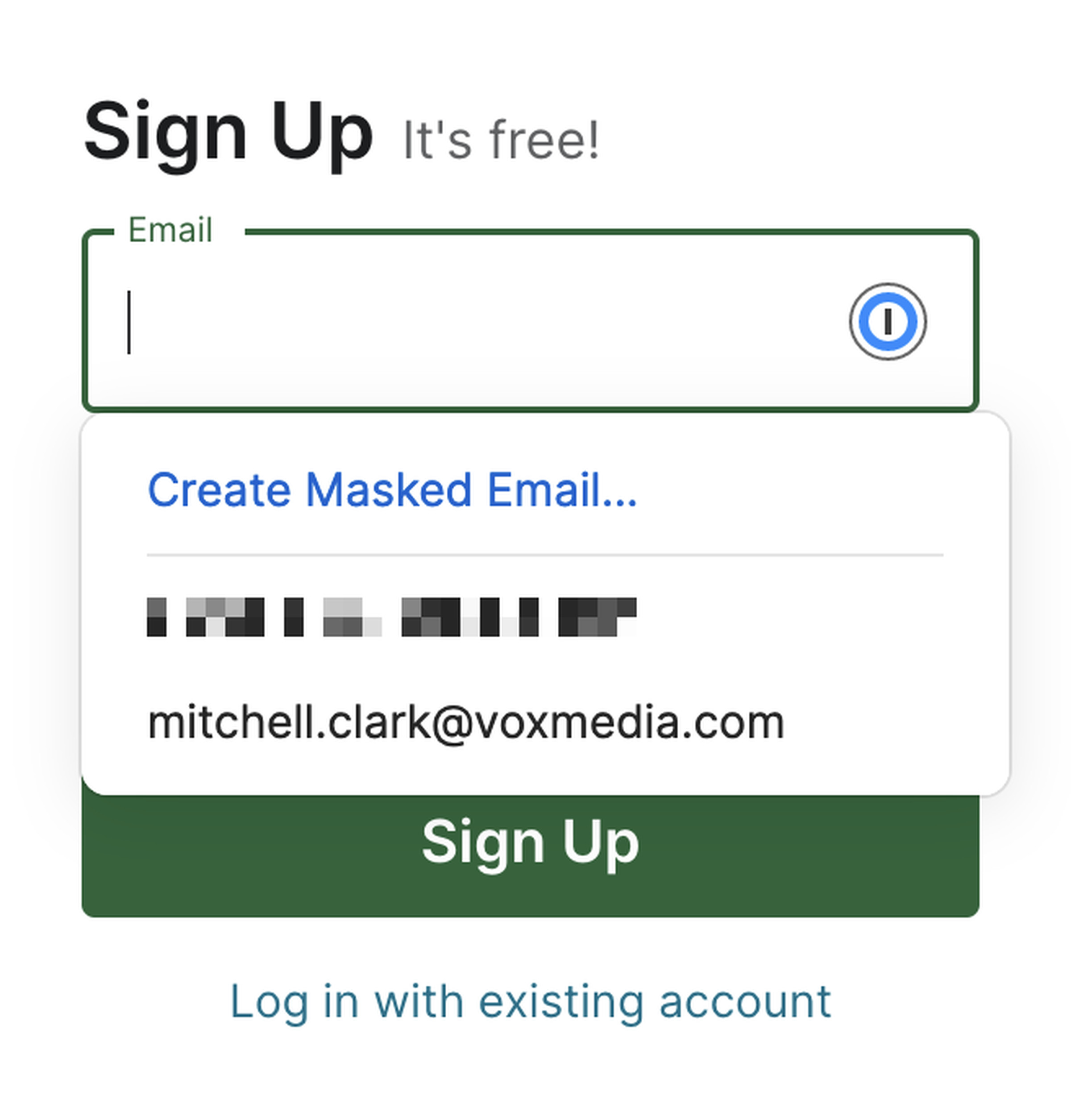 Clicking Create Masked Email will give you a popup showing the generated address.
