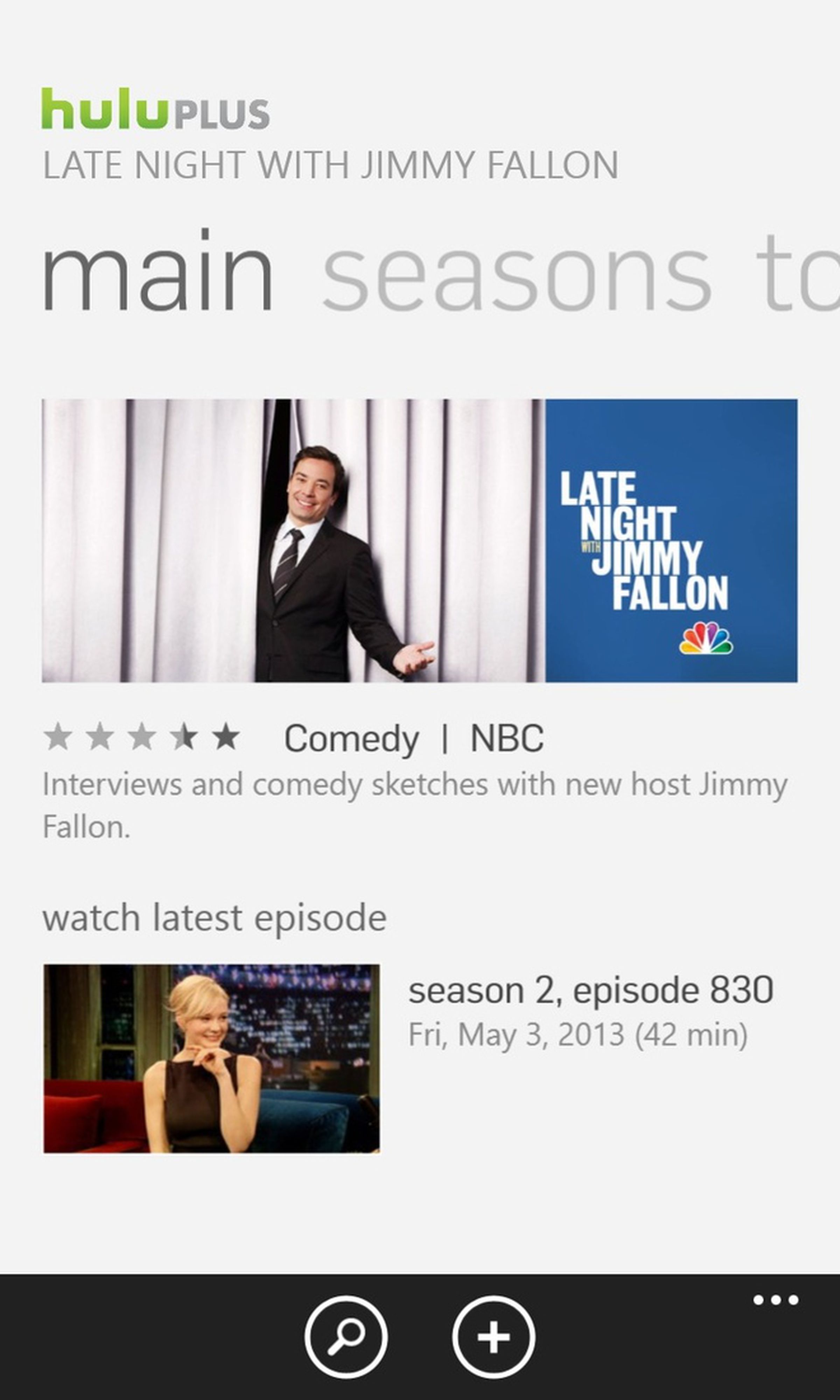 Hulu Plus for Windows Phone screenshots