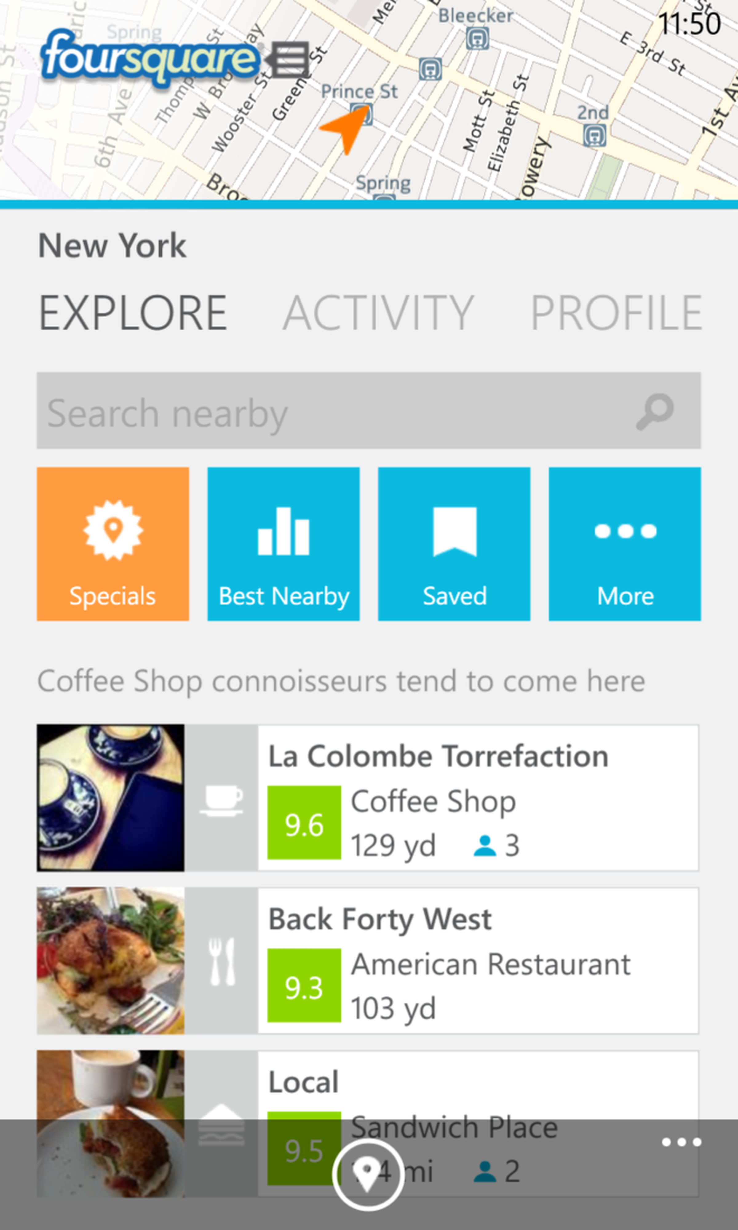 Foursquare for Windows Phone 8 screenshots