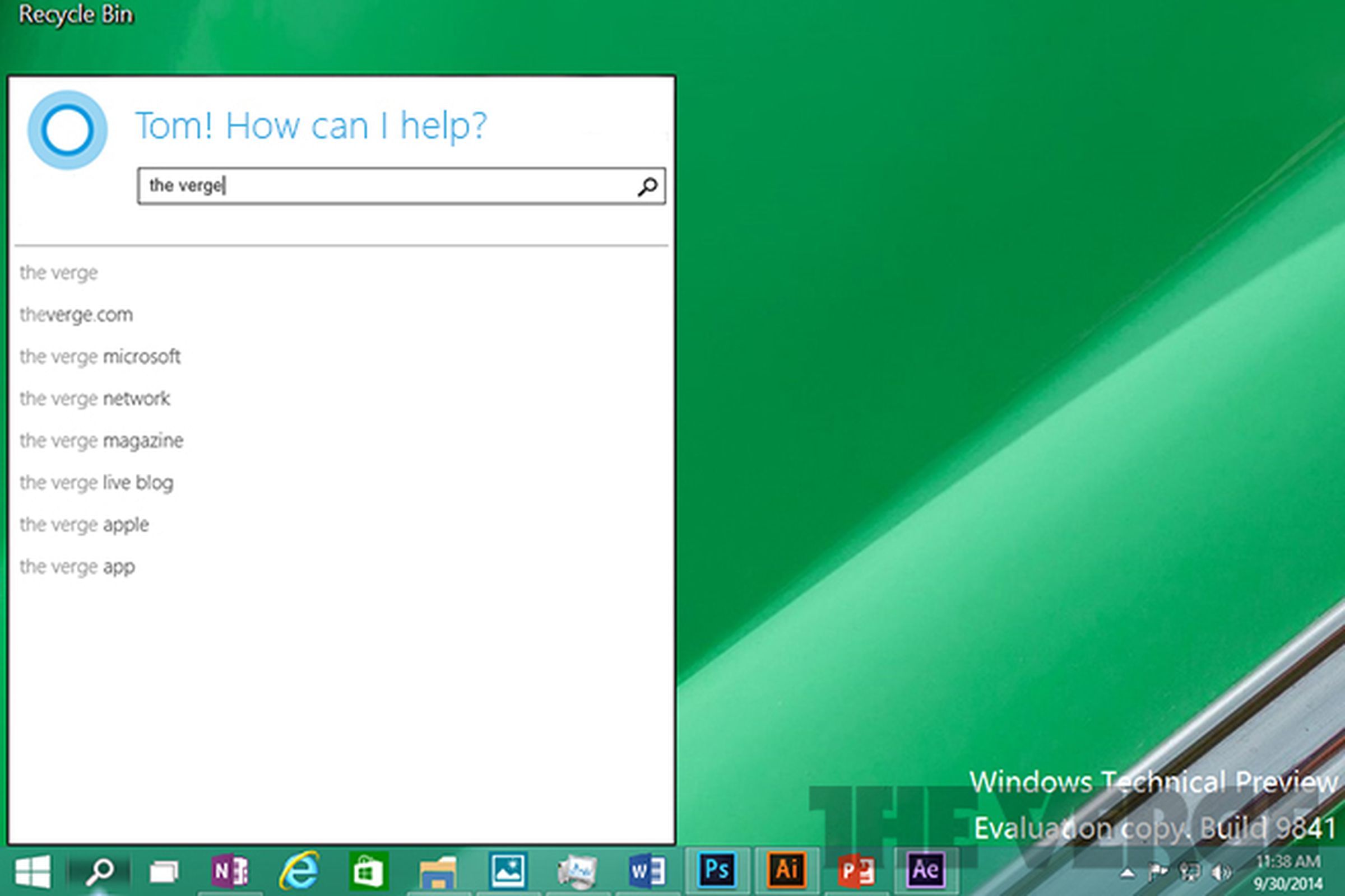 Mocked up version of Cortana in Windows 10