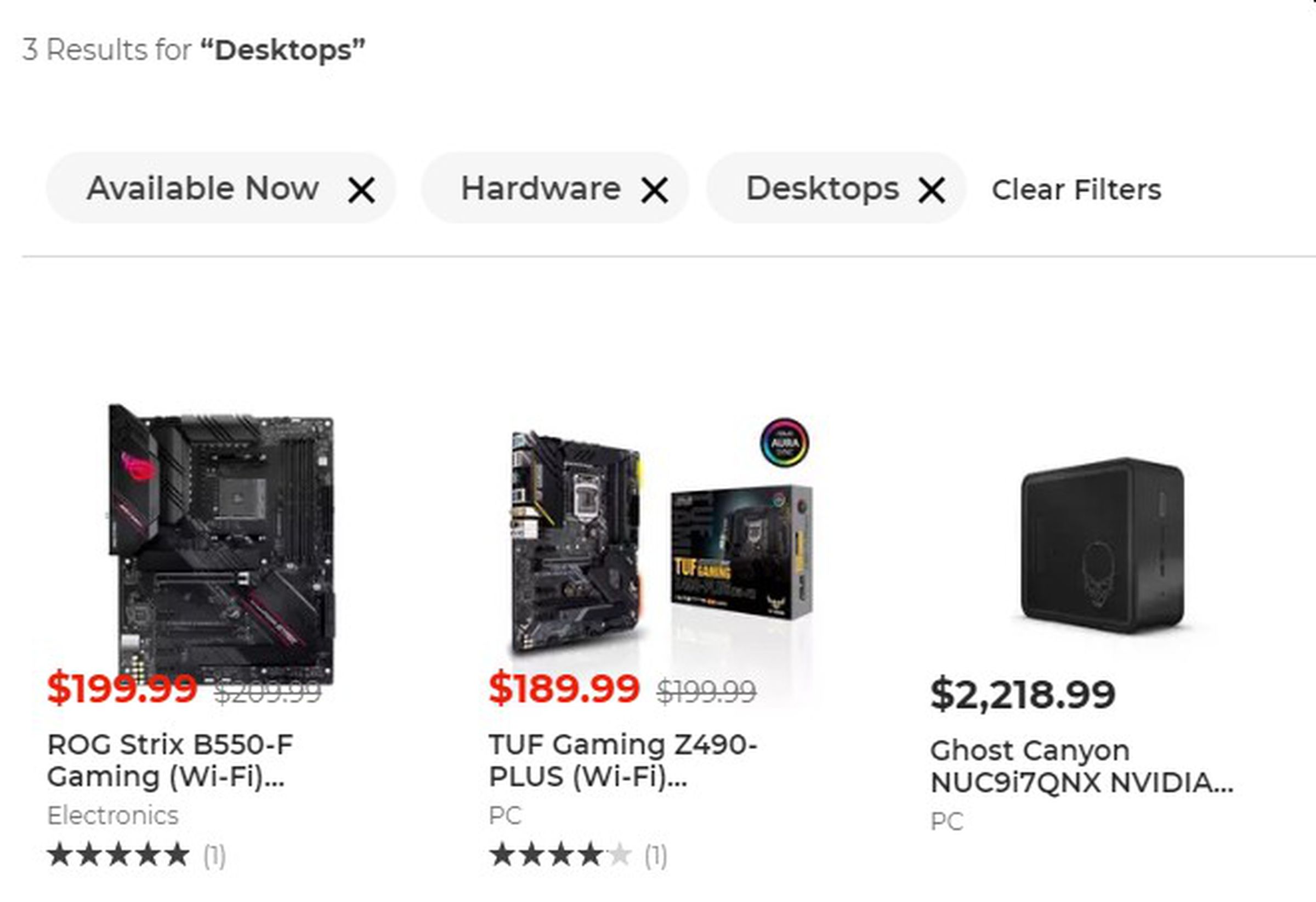 The selection of GameStop PC hardware that is “available now.”