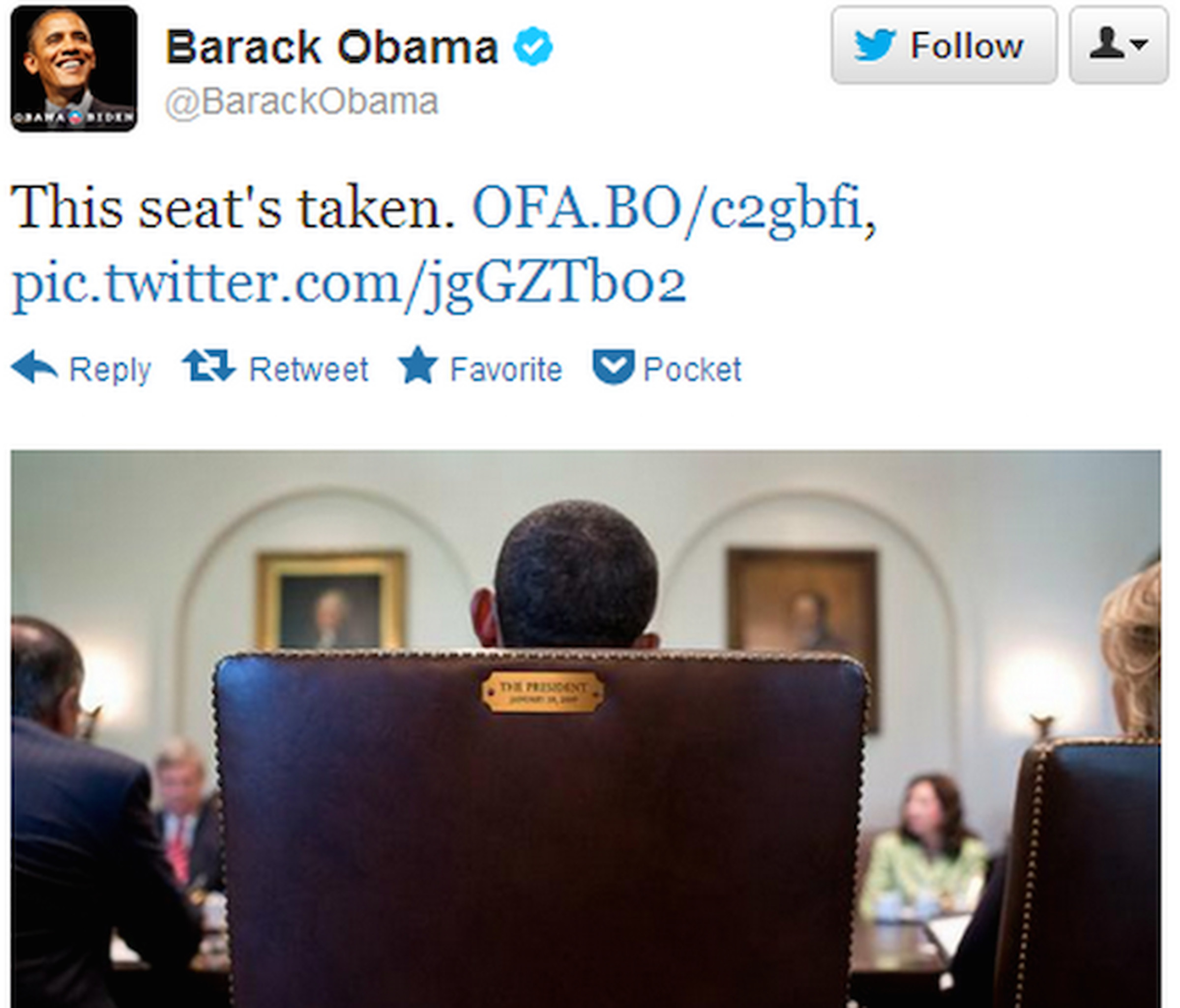 Barack Obama seat taken