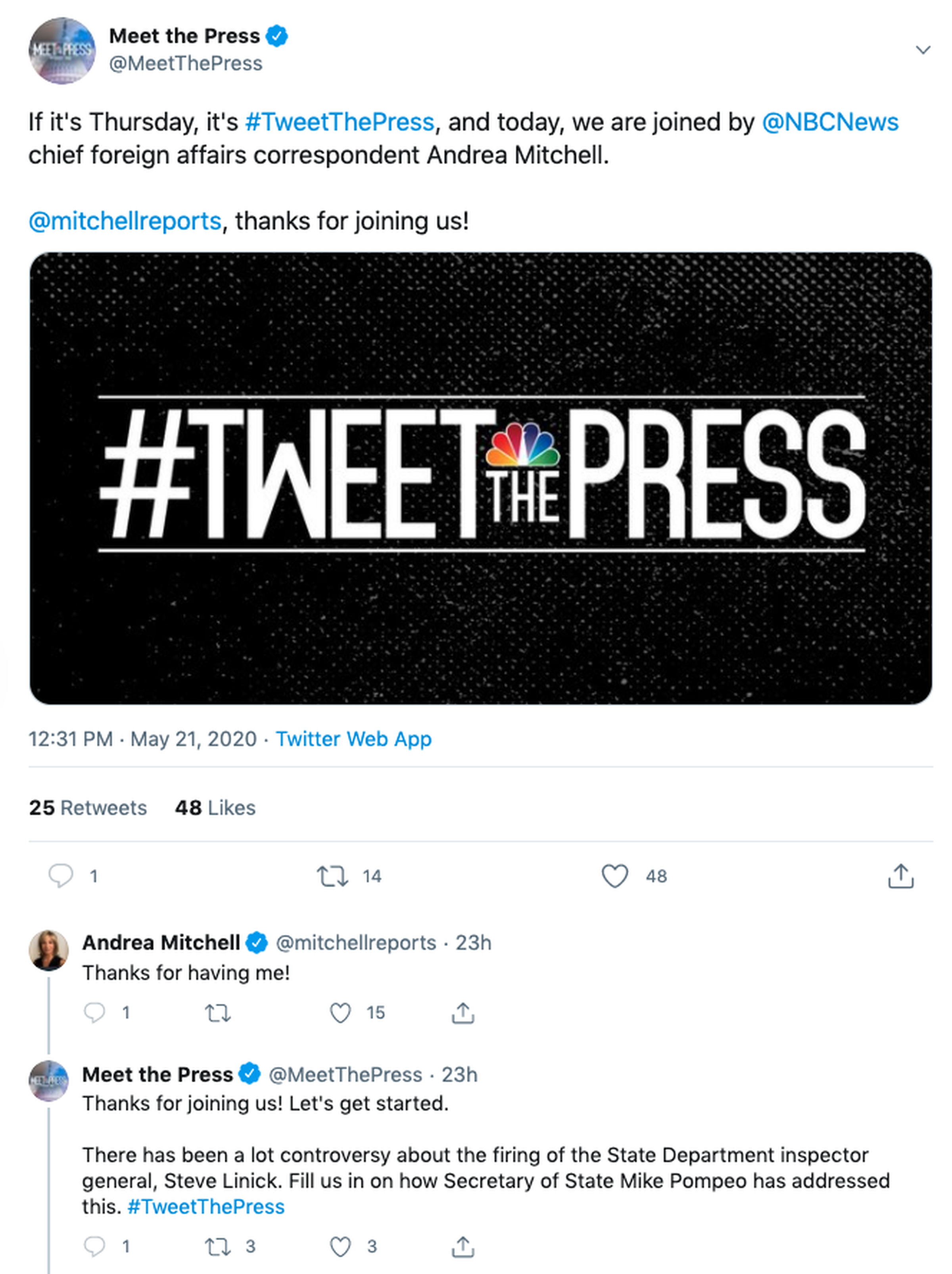 Part of Meet the Press’ Twitter interview with Andrea Mitchell.