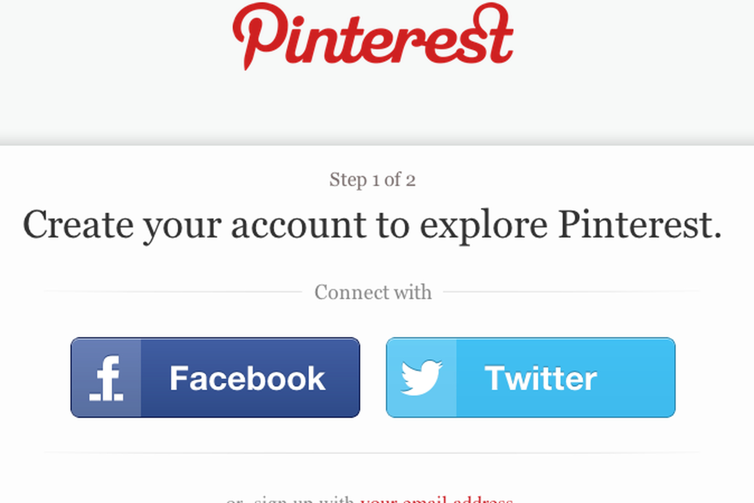 Pinterest sign up screen
