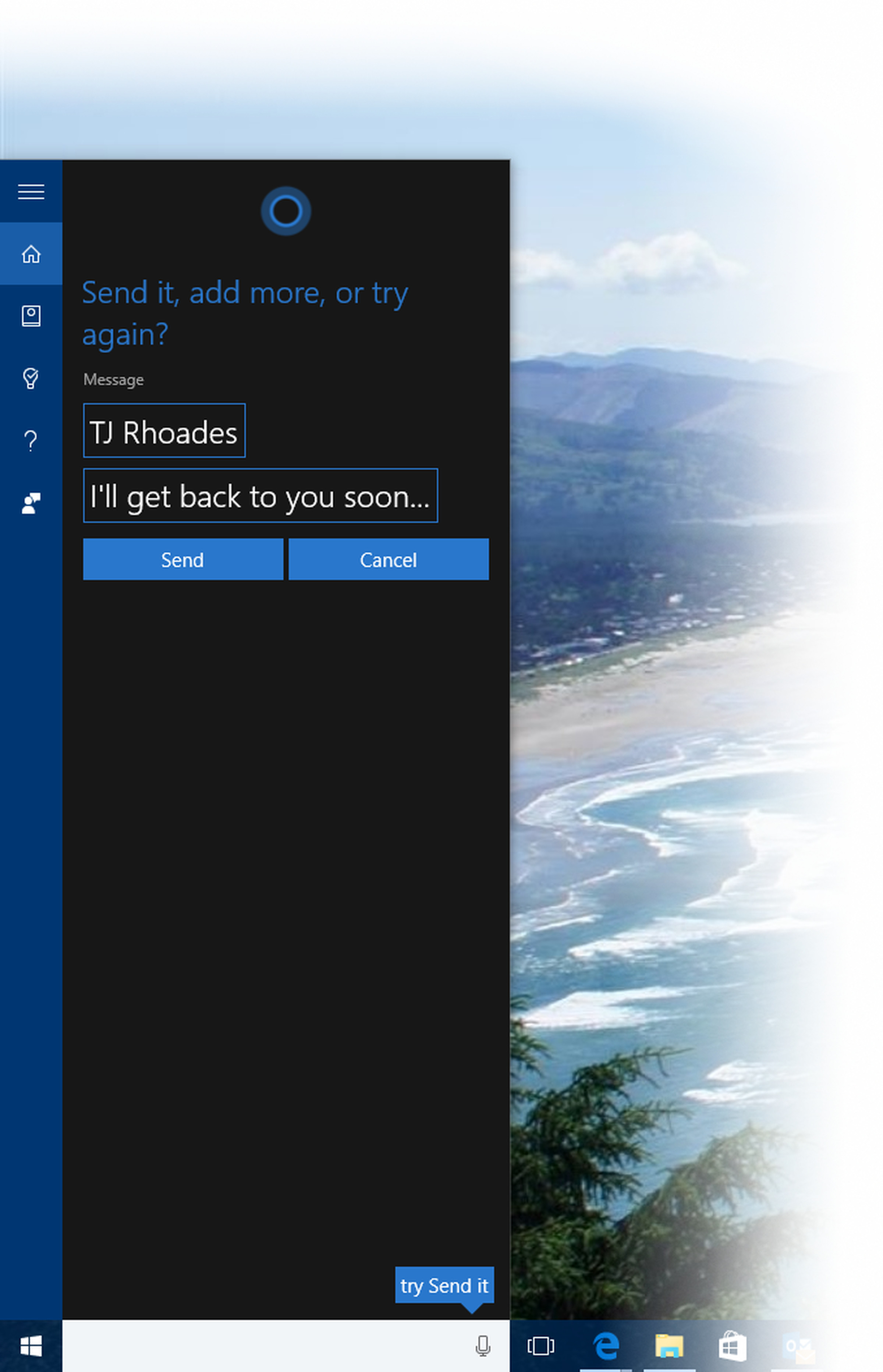 Cortana Windows 10 SMS