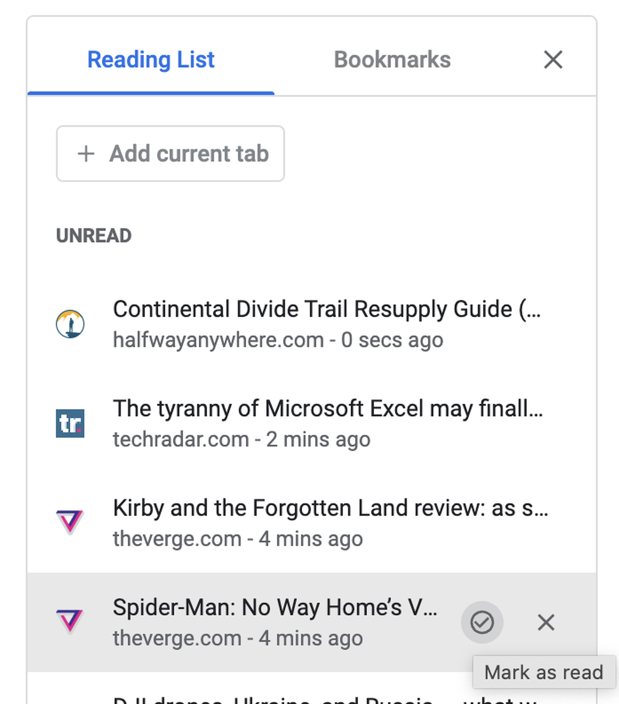 Of course, you’re still easily able to mark items in the reading list as read, or remove them from your list.