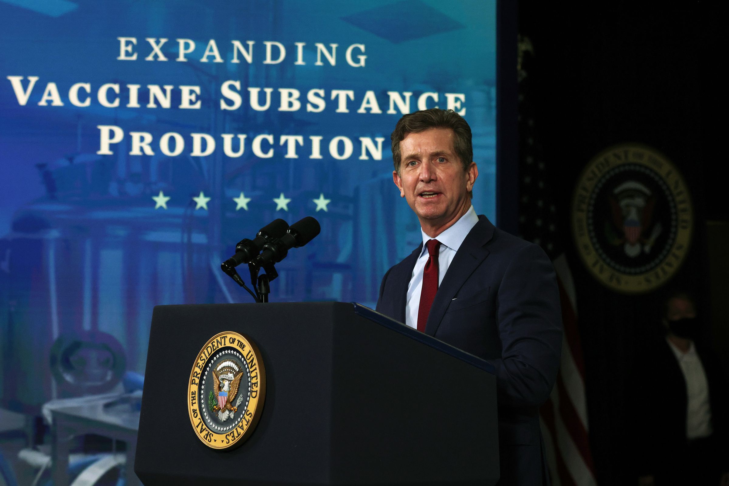 Chairman and CEO of Johnson &amp; Johnson Alex Gorsky speaks during an event at the South Court Auditorium of the Eisenhower Executive Office Building March 10, 2021 in Washington, DC.