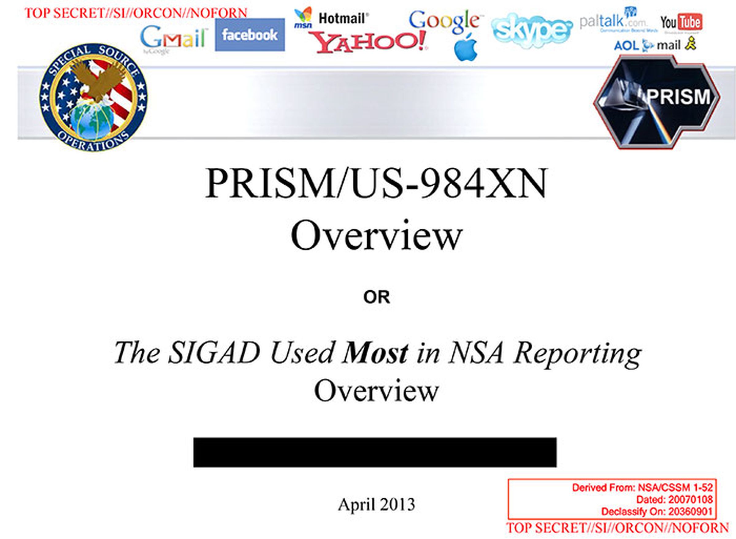 Leaked PRISM data-collection program slides