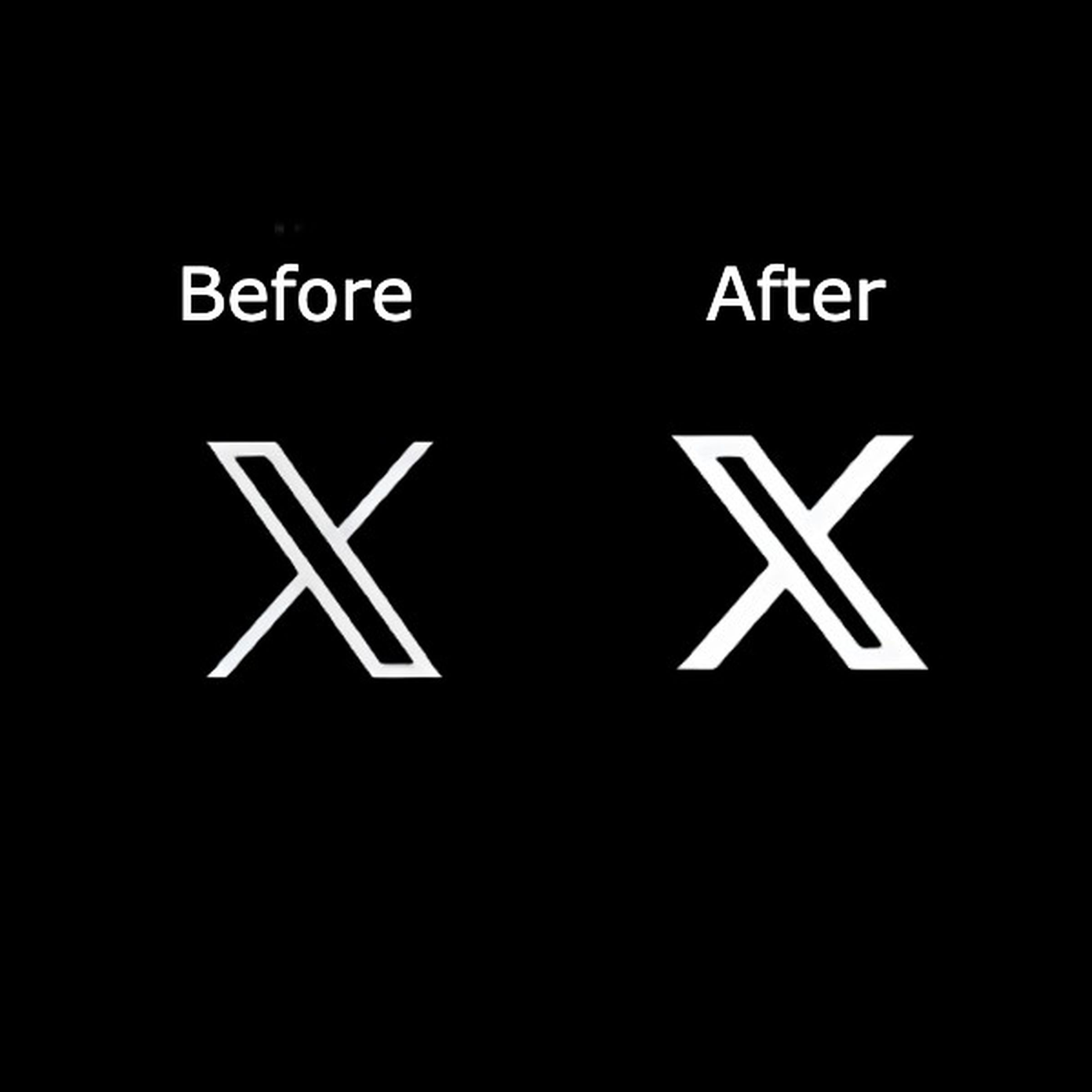 An image showing a before and after of Twitter’s “X” logo