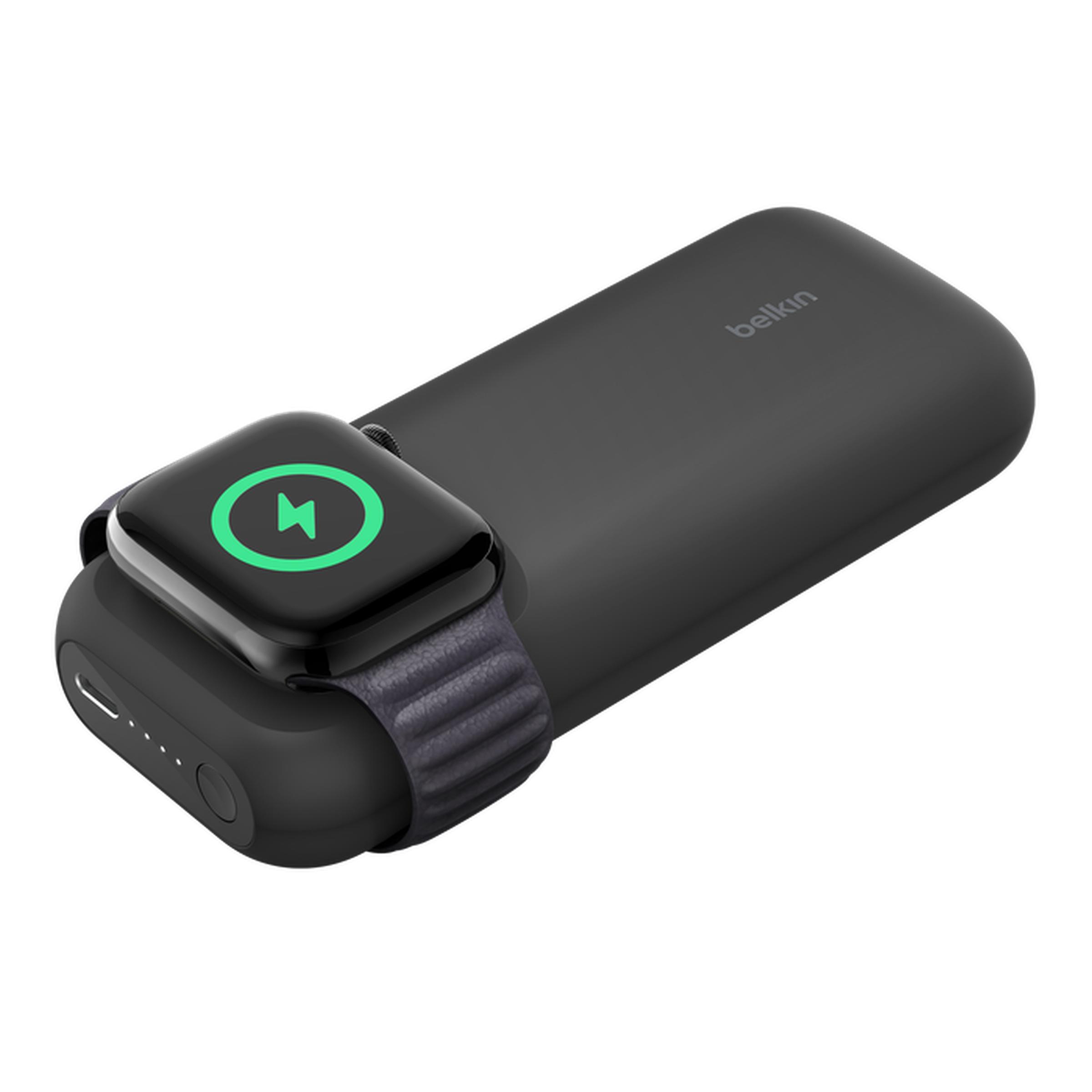 Render of forthcoming Belkin Boostcharge Pro power bank with Apple Watch fast charging on one end