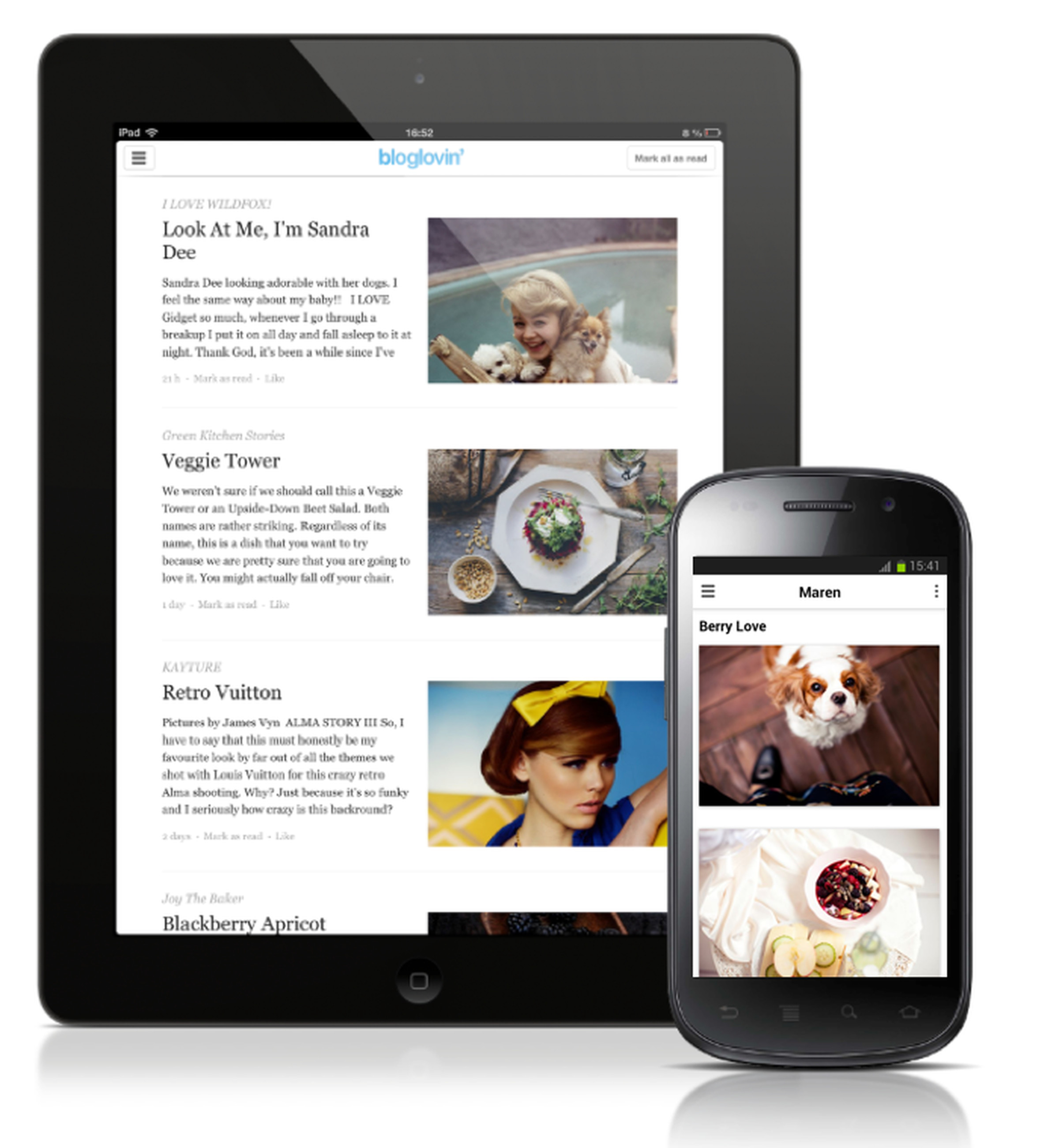Bloglovin' iPad and Android app screenshots